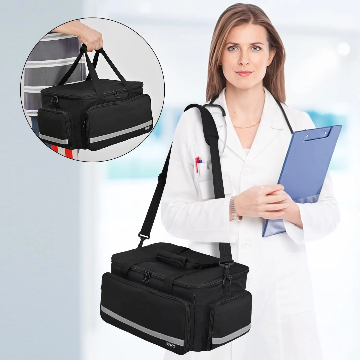 Home Health Nurse Bag Medical Bag Empty First Aid Storage with Detachable Divider Medical Supplies Bag for Nursing Student,Therapist,Doctors