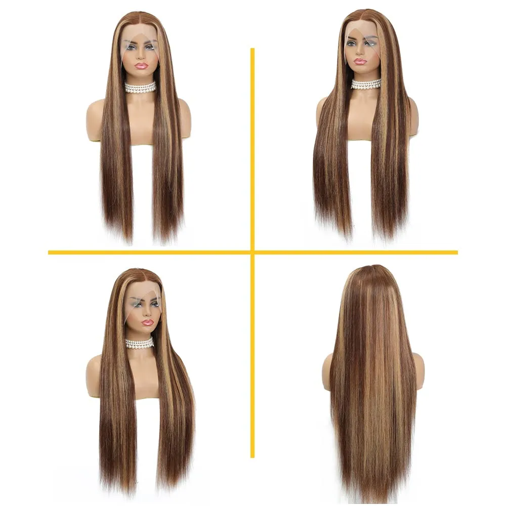 Honey Blonde Ombre Lace Front Wig Human Hair 200% Density Highlight Straight 13x4 Pre Plucked with Baby Hair Glueless 4/27 Colored Lace Frontal Wigs 22 Inch