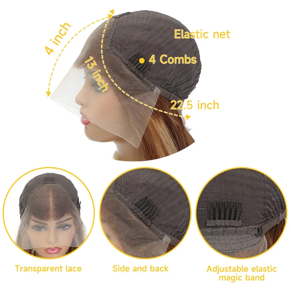 Honey Blonde Ombre Lace Front Wig Human Hair 200% Density Highlight Straight 13x4 Pre Plucked with Baby Hair Glueless 4/27 Colored Lace Frontal Wigs 22 Inch