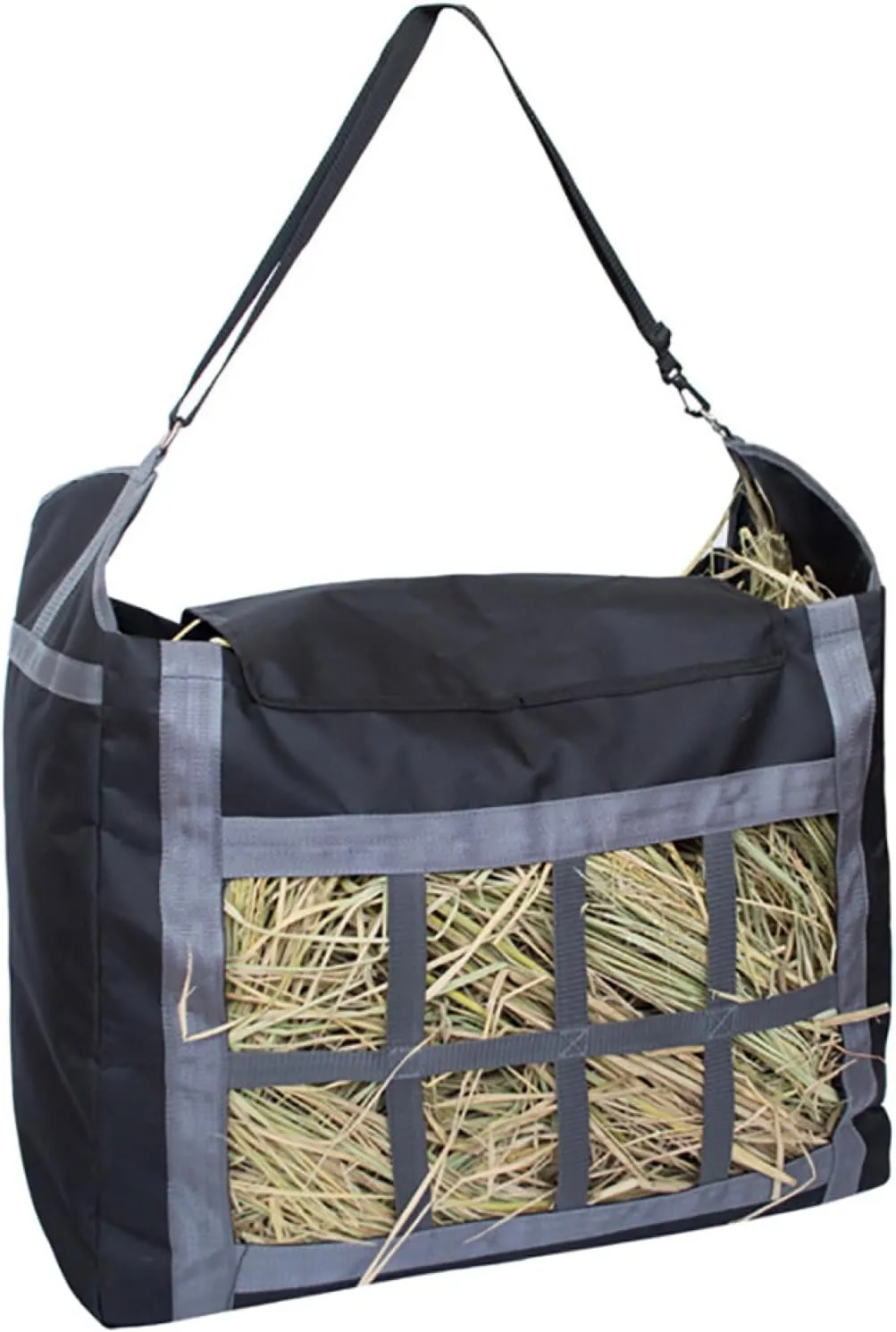 Horse Hay Bag, Easy Feeder Horse Hay Bag with Metal Ring Adjustable Shoulder Strap Large Capacity Suitable Retainable Straps for Hanging Goats Alpacas Indoor Outdoor Grazing Feeding