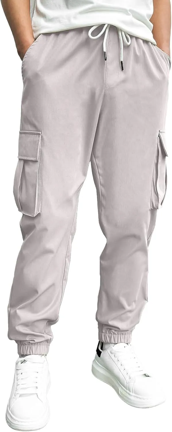 HOTake Men's Casual Cargo Pants Elastic Waist Drawstring Tapered Pants for Men Joggers Hiking Pants with Multi Pockets