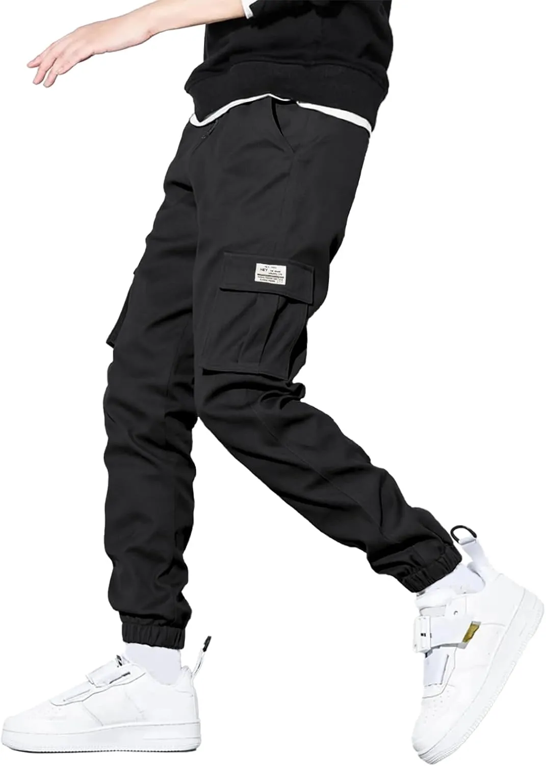 HOTake Men's Casual Cargo Pants Elastic Waist Drawstring Tapered Pants for Men Joggers Hiking Pants with Multi Pockets