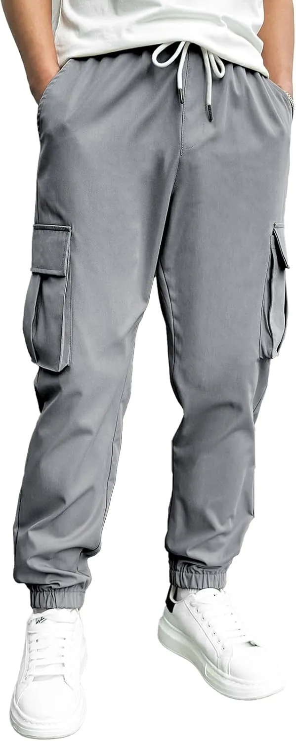 HOTake Men's Casual Cargo Pants Elastic Waist Drawstring Tapered Pants for Men Joggers Hiking Pants with Multi Pockets