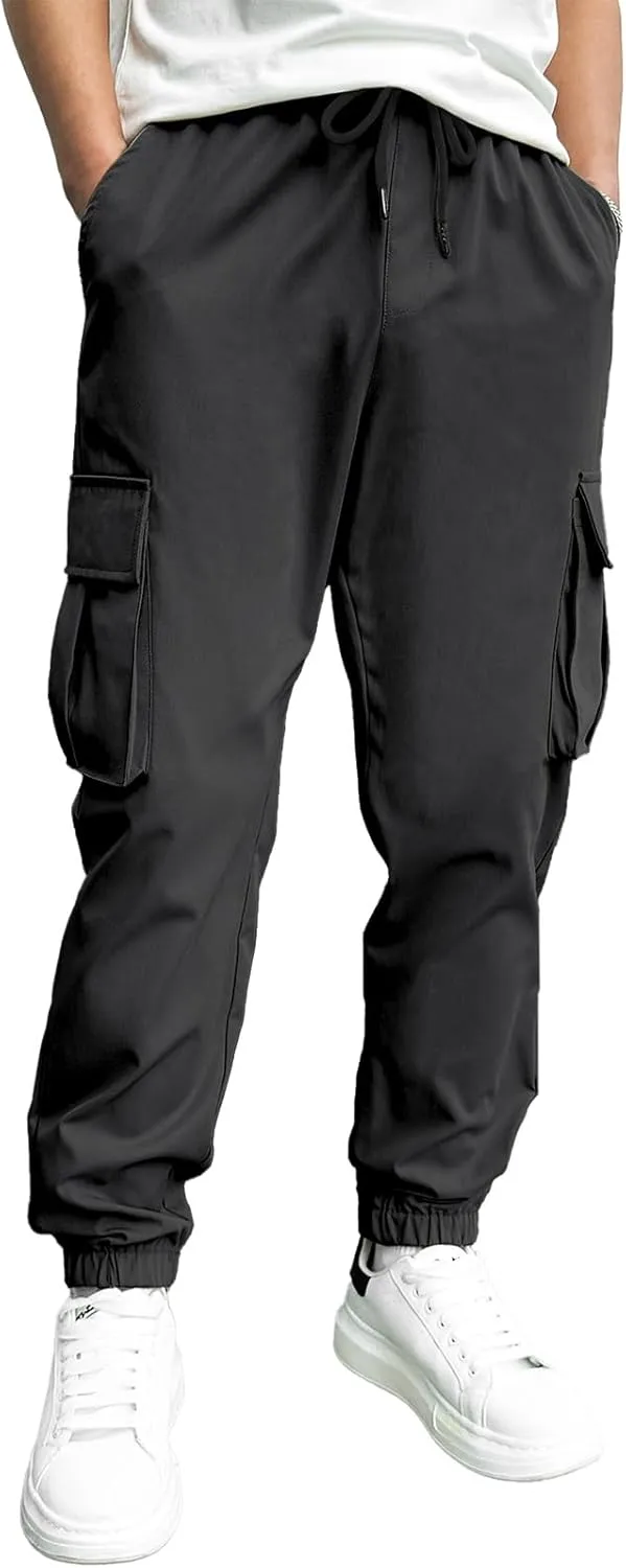 HOTake Men's Casual Cargo Pants Elastic Waist Drawstring Tapered Pants for Men Joggers Hiking Pants with Multi Pockets