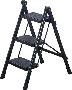Household Light Multi-Functional Folding Ladder Stool Portable Installation-Free Herringbone Ladder widening Pedal 2-Step ladder/3-step Ladder (Color : Black, Size : 3 Step Ladder)