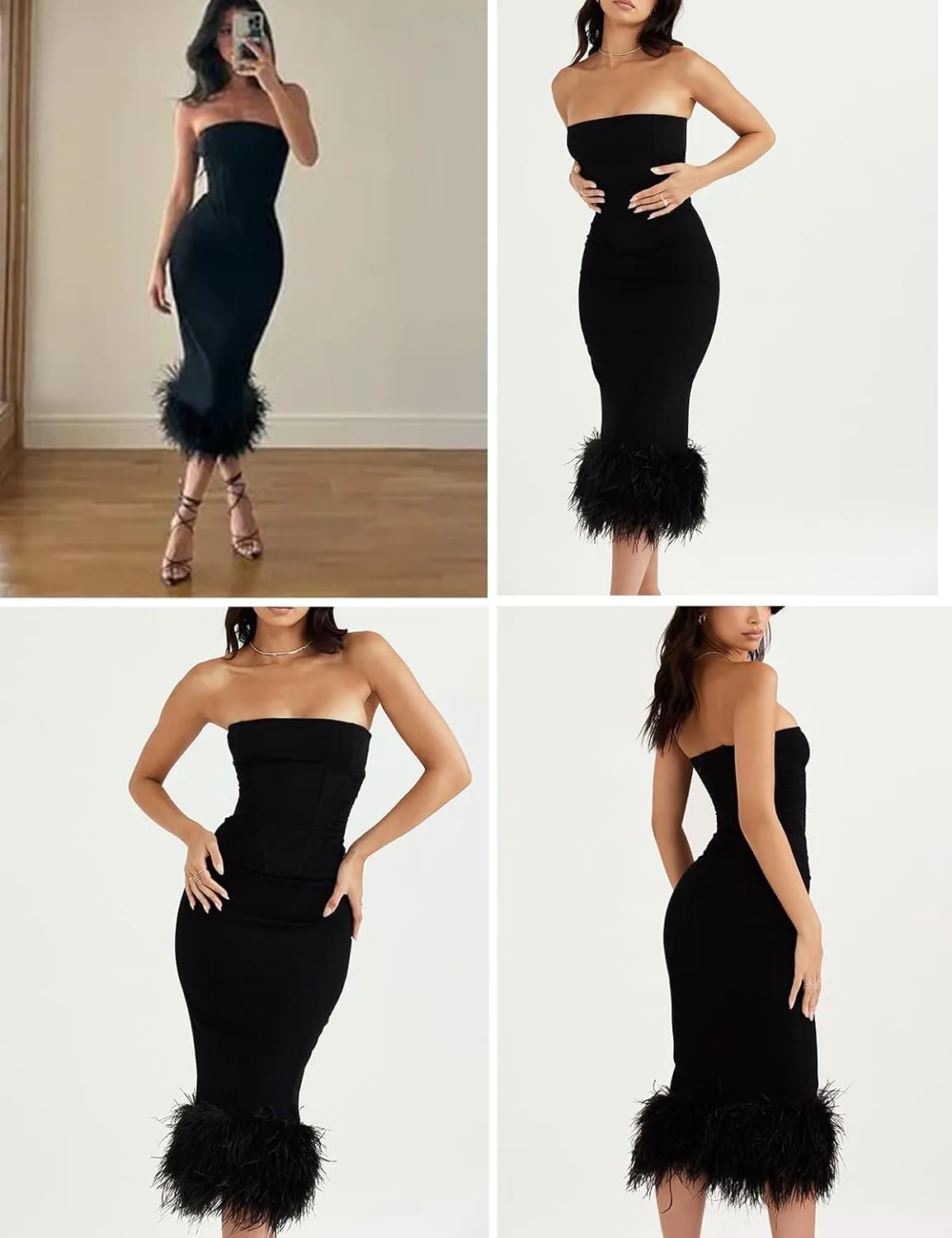 houstil Women's Wedding Guest Dress Feather Sleeveless Mermaid Evening Off Shoulder Party Cocktail Dress