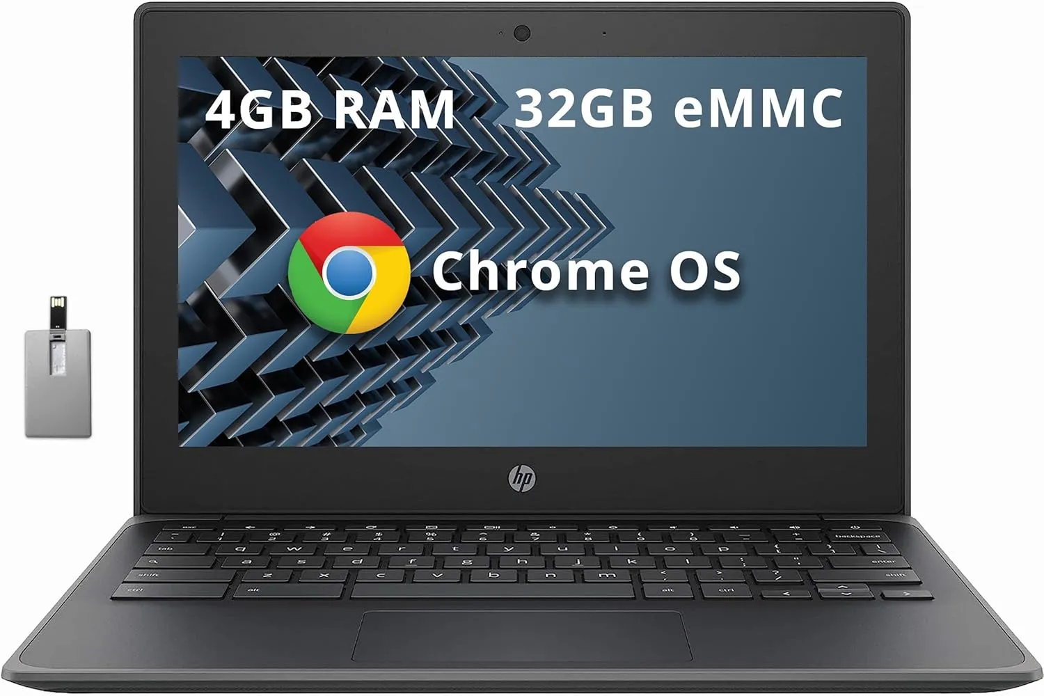 HP 11A G8 11.6'' HD Student Chromebook Laptop, AMD A4-9120C Processor, Radeon R4 Graphics, 4GB RAM, 32GB eMMC, HD Webcam, Chrome OS, Black, 32GB Snowbell USB Card