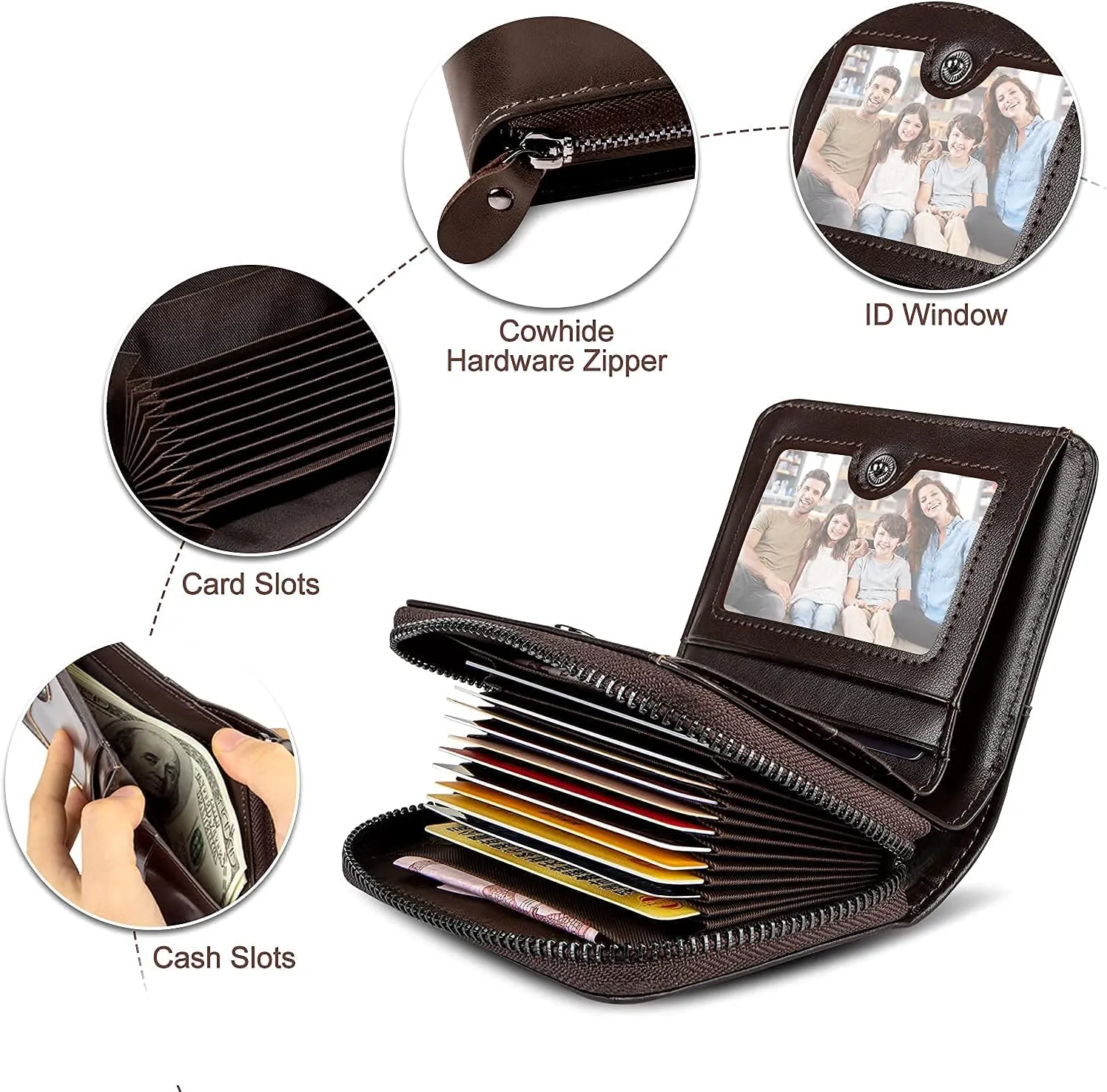 HUANLANG Mens Wallet RFID Blocking Multi Card Holder Wallets for Men Bifold Wallet with Zipper Small Men's Leather Wallet