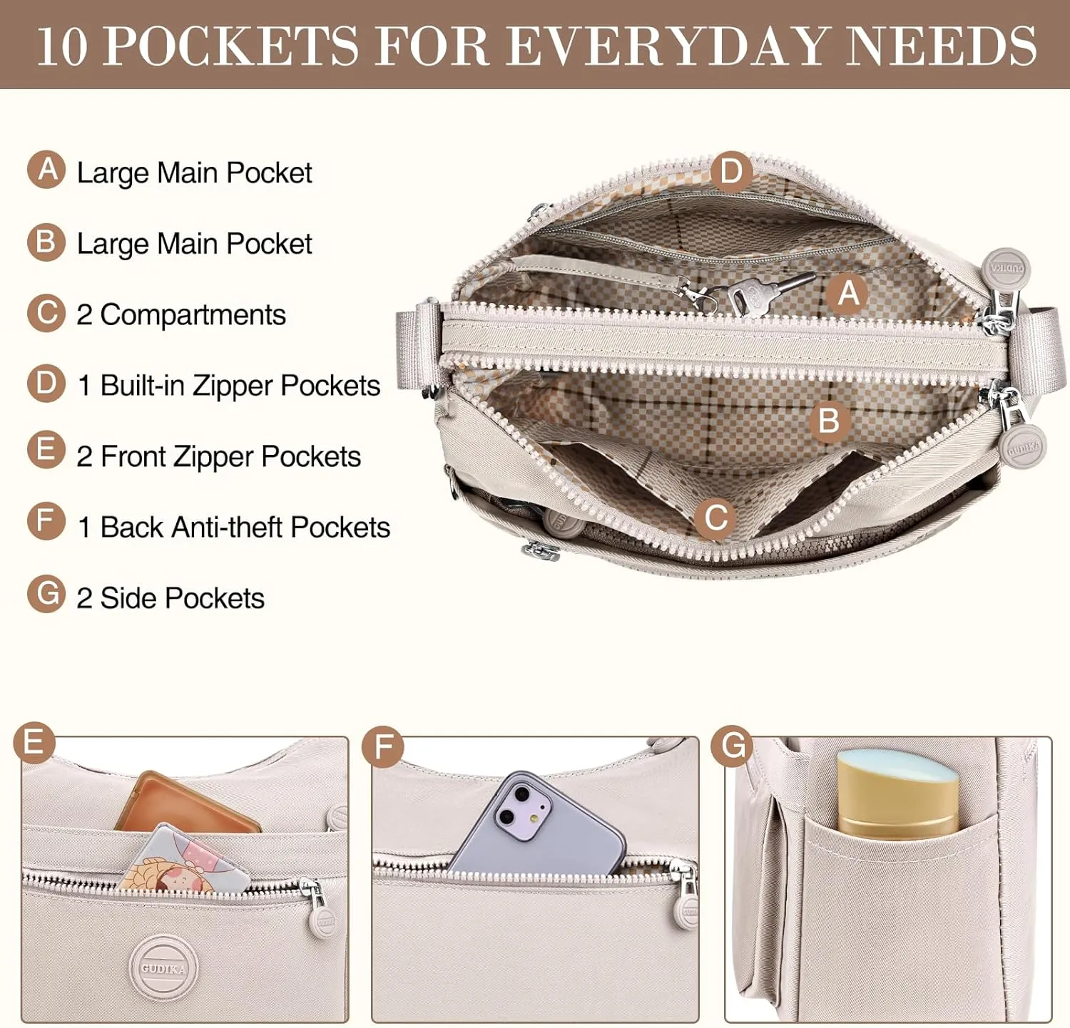 HUANLANG Nylon Crossbody Bags for Women Large Lightweight Travel Purse Women's Pocketbooks Multi Pocket Shoulder Bag