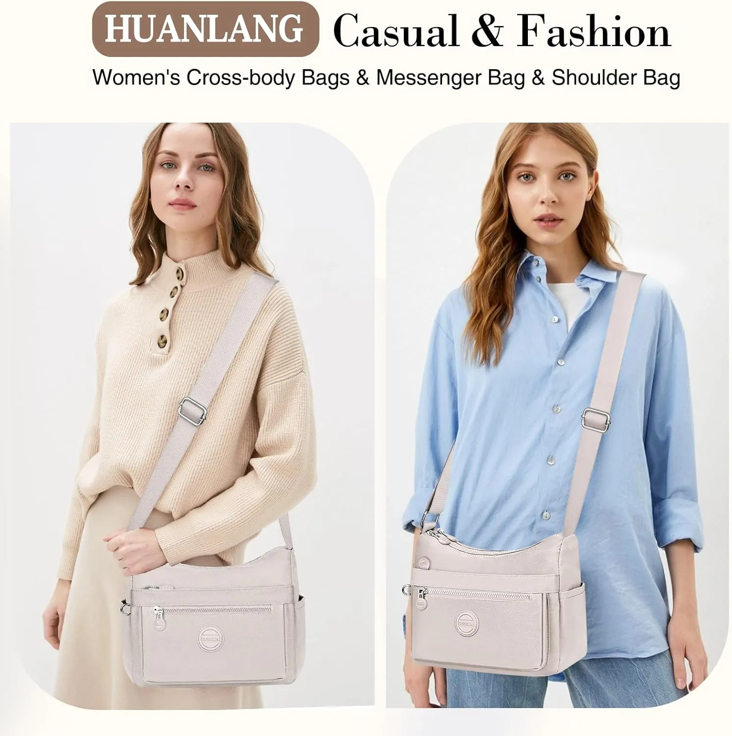 HUANLANG Nylon Crossbody Bags for Women Large Lightweight Travel Purse Women's Pocketbooks Multi Pocket Shoulder Bag