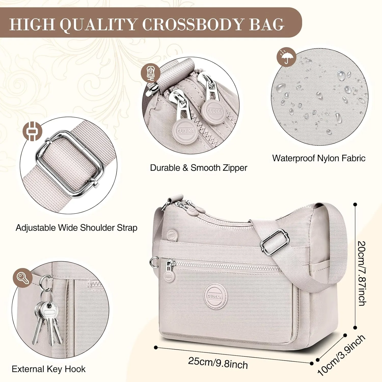 HUANLANG Nylon Crossbody Bags for Women Large Lightweight Travel Purse Women's Pocketbooks Multi Pocket Shoulder Bag
