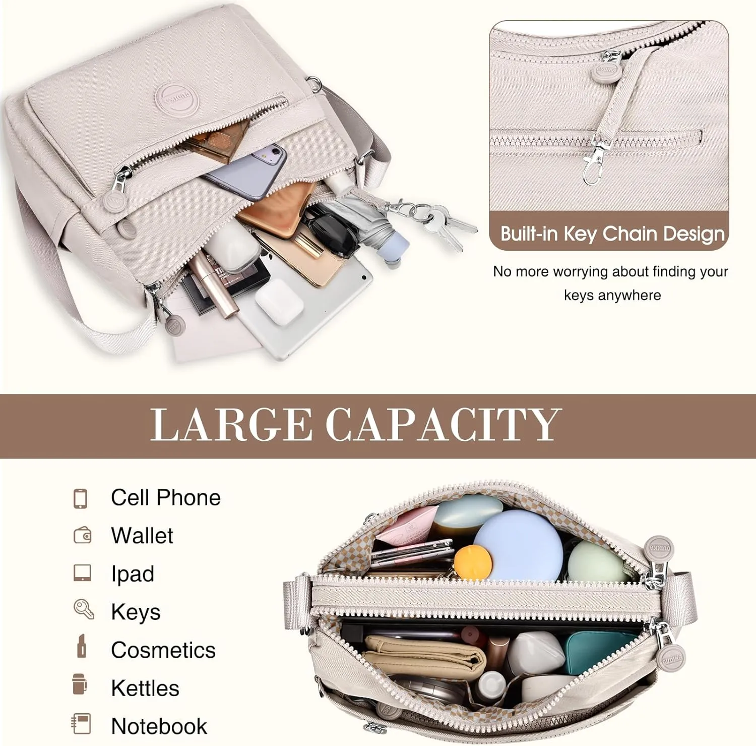 HUANLANG Nylon Crossbody Bags for Women Large Lightweight Travel Purse Women's Pocketbooks Multi Pocket Shoulder Bag