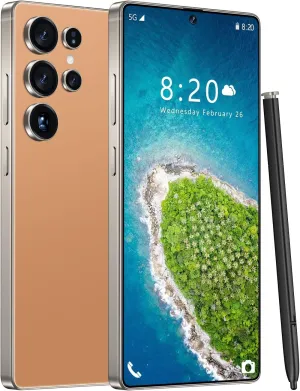 Huness I25 Ultra Unlocked Phone,Built in Pen The Phone,Cell Phone Battery 7000mAh 6.99" HD Screen,Android 14 8 256GB Smartphone,Dual SIM/5G/Face ID/Fingerprint Lock/GPS (Orange)