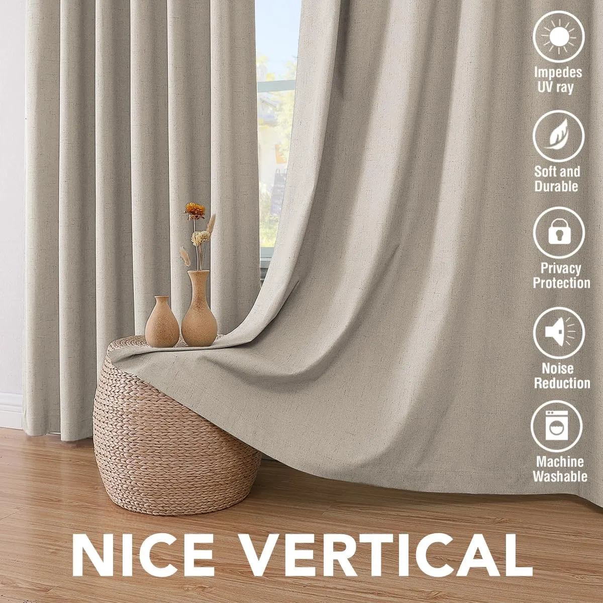 H.VERSAILTEX 100% Blackout Curtains for Bedroom Thermal Insulated Linen Textured Curtains Heat and Full Light Blocking Drapes Living Room Curtains 2 Panel Sets, Cobblestone, 52x84 Inch