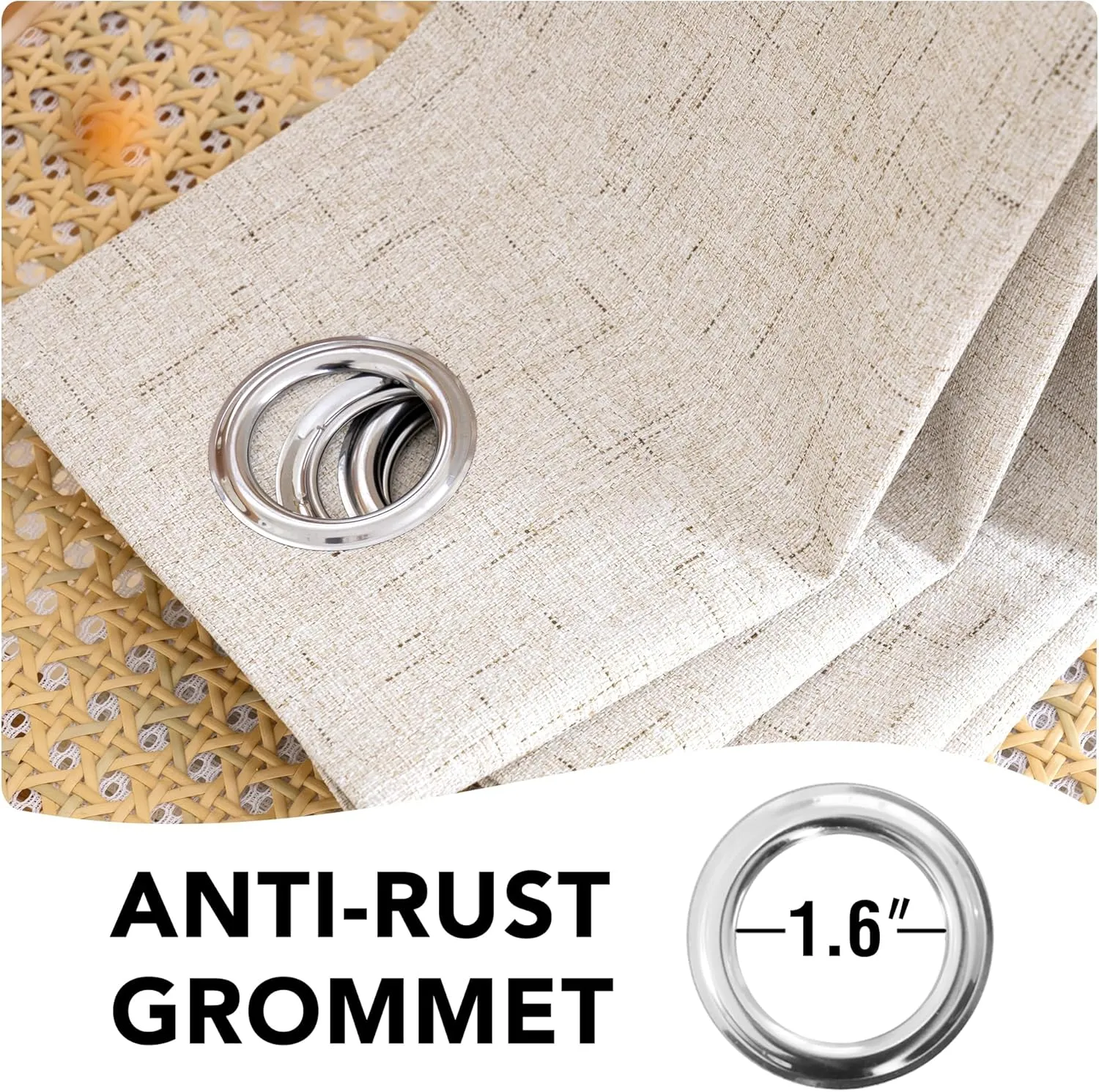 H.VERSAILTEX Linen 100% Blackout Curtains for Bedroom Full Light Blocking Curtains, Textured Window Curtain for Living Room 84 inch Grommet, Energy Efficient Curtains White Liner(2 Panels, Natural)