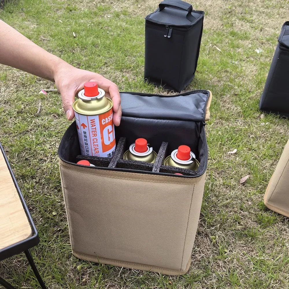 HXBER Camping Gas Tanks Storage Bag Portable Fuel Cylinder ive Case Camp Light Carrying Bag Anti-Collision for Outdoor Cooking Camping Picnic, Small, Brown