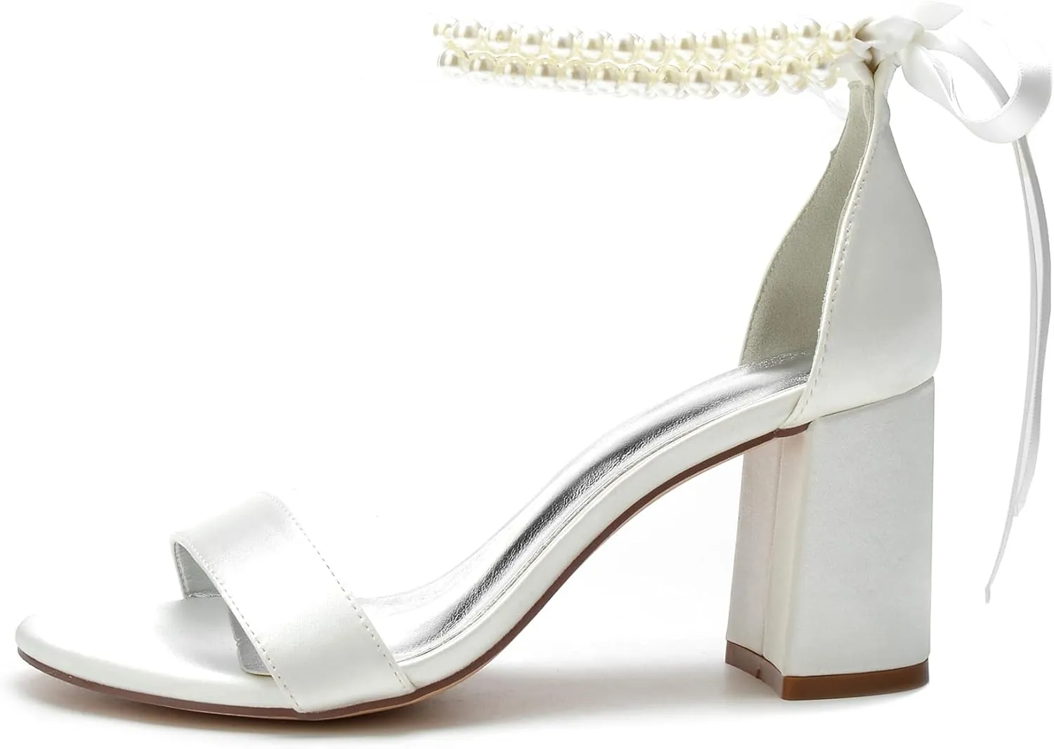Hyinlays Block Heels Pumps for Women Pearl Open Toe Heels Dressy Pumps Sandals Summer Dress Shoes