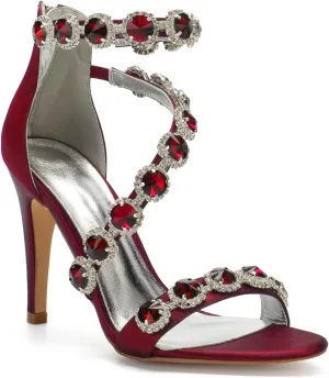 Hyinlays Women's Wedding Bridal Sandals Ankle Strap High Heel Pumps Crystal Formal Evening Prom Party Dress Shoes