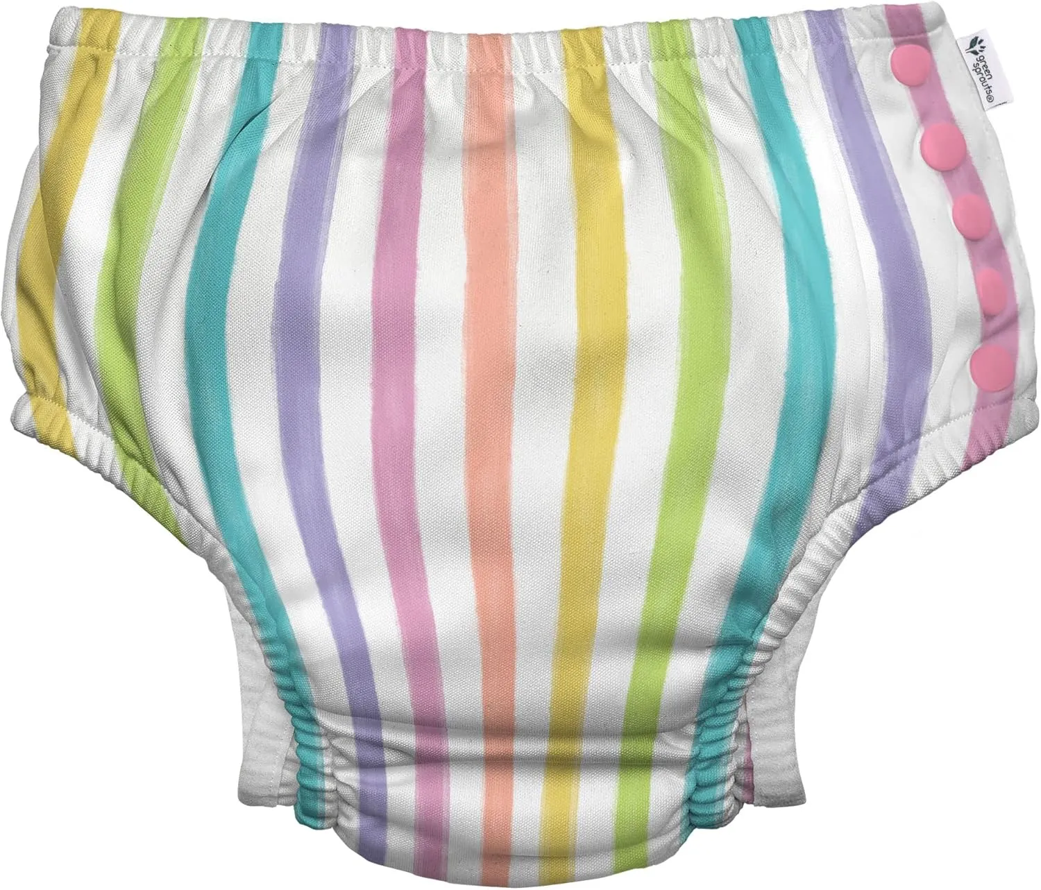i play. by green sprouts Reusable, Eco Snap Swim Diaper with Gussets, UPF 50, Patented Design, STANDARD 100 by OEKO-TEX Certified - Rainbow Stripe - 12 mo