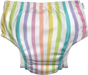 i play. by green sprouts Reusable, Eco Snap Swim Diaper with Gussets, UPF 50, Patented Design, STANDARD 100 by OEKO-TEX Certified - Rainbow Stripe - 12 mo