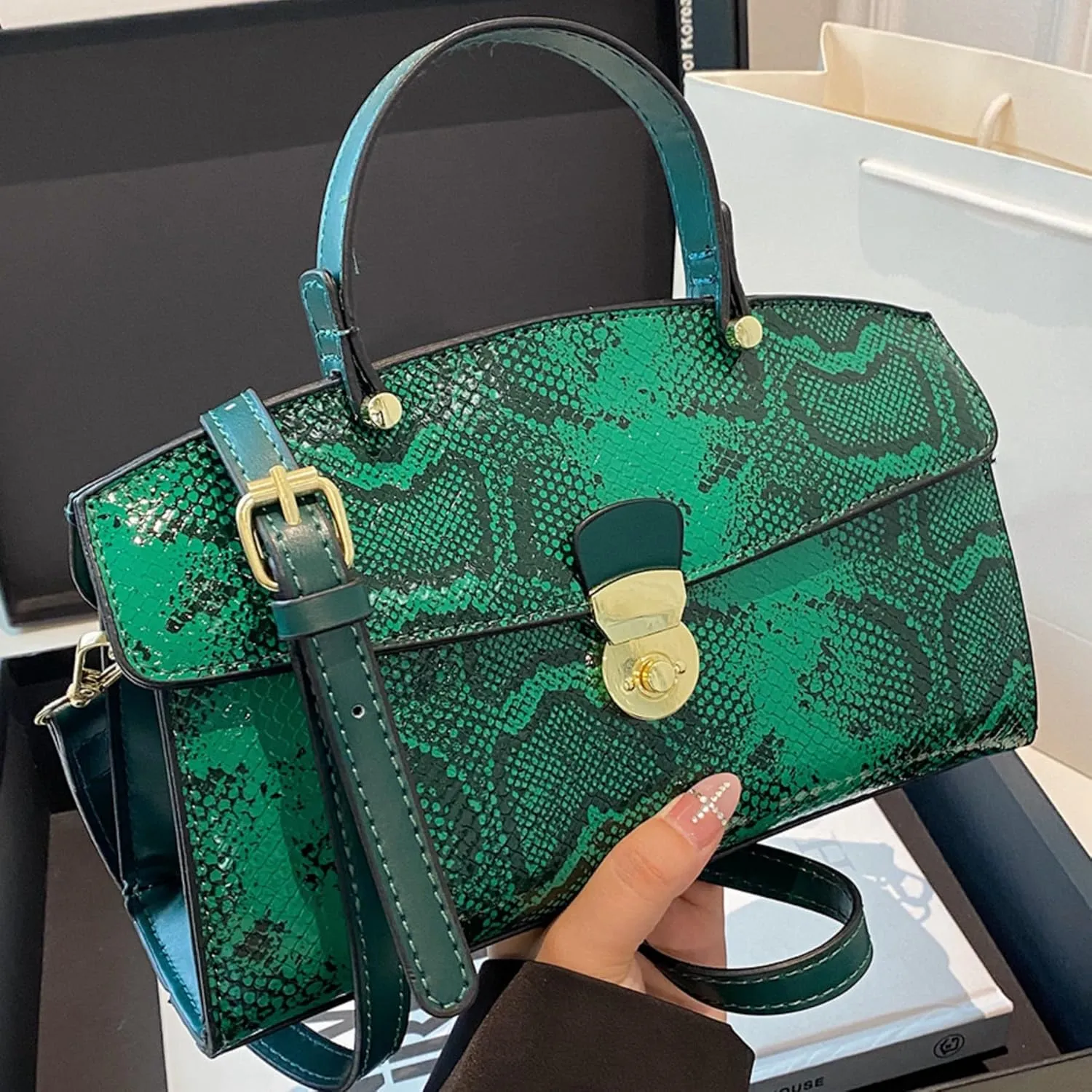 IAMUHI Women's Retro Evening Handbag Snake Pattern Top Handle Satchel Ladies Designer PU Leather Small Tote Crossbody Bag
