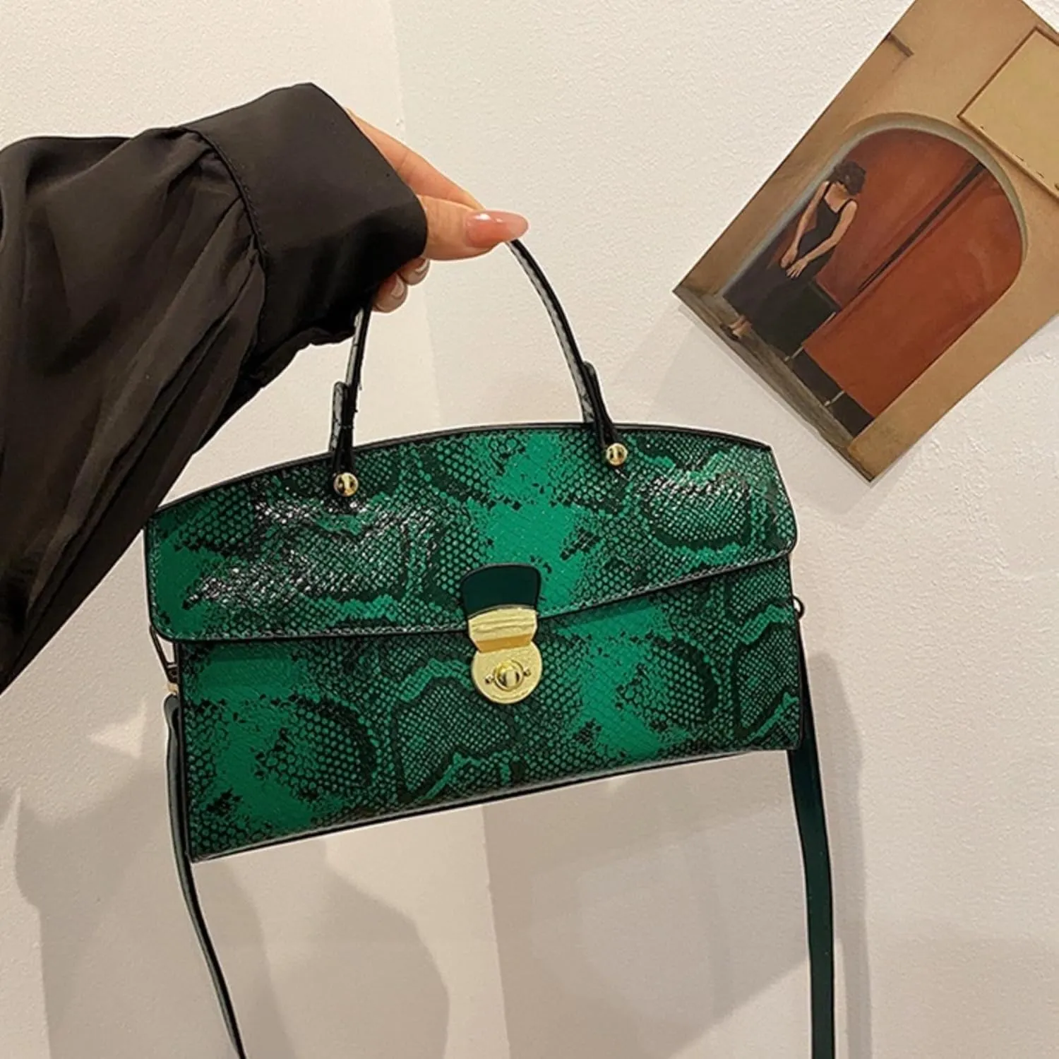 IAMUHI Women's Retro Evening Handbag Snake Pattern Top Handle Satchel Ladies Designer PU Leather Small Tote Crossbody Bag