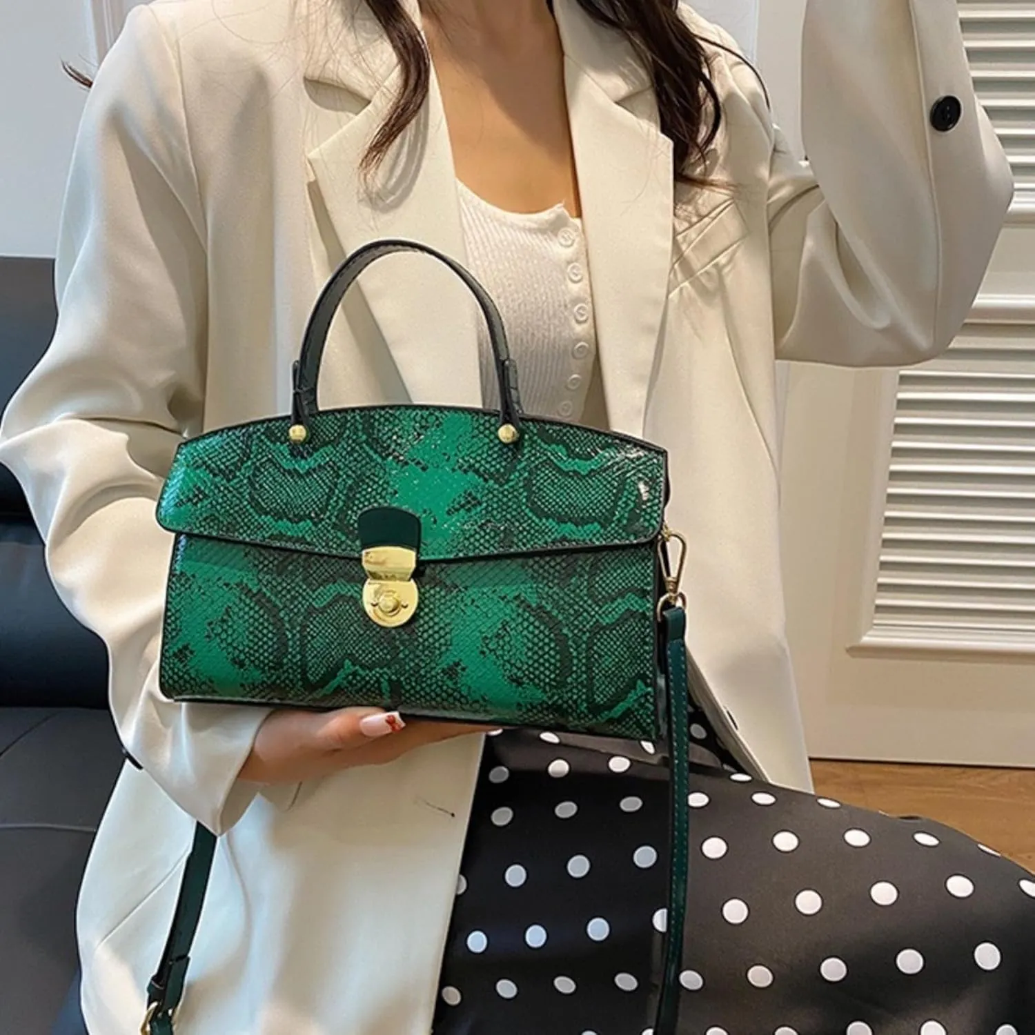 IAMUHI Women's Retro Evening Handbag Snake Pattern Top Handle Satchel Ladies Designer PU Leather Small Tote Crossbody Bag