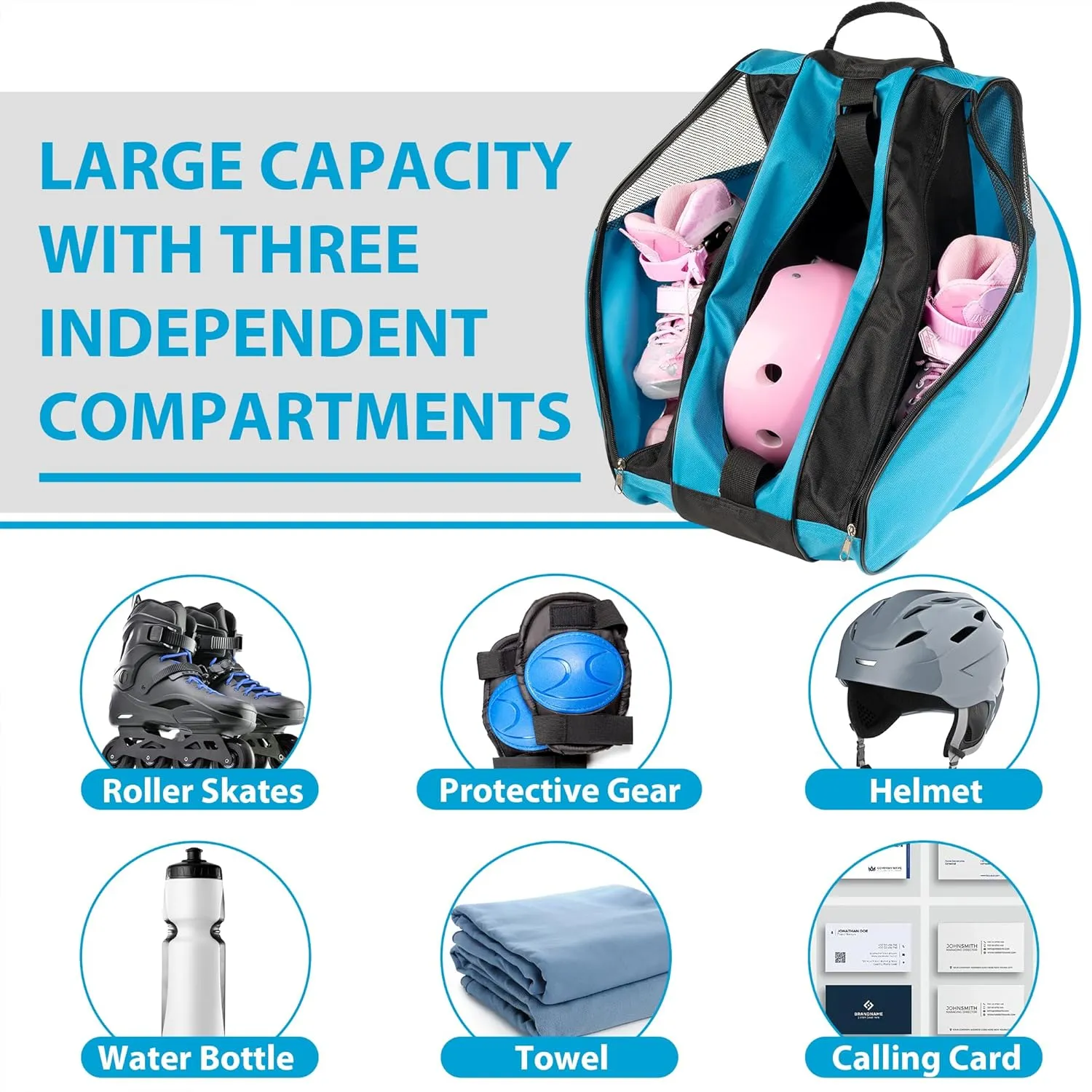 Ice Skate Bag, Large Capacity Roller Skate Bag for Both Kids and Adults, Breathable Figure Skating Bag with Adjustable Shoulder Strap Fit for Roller, Ice, Inline Skates