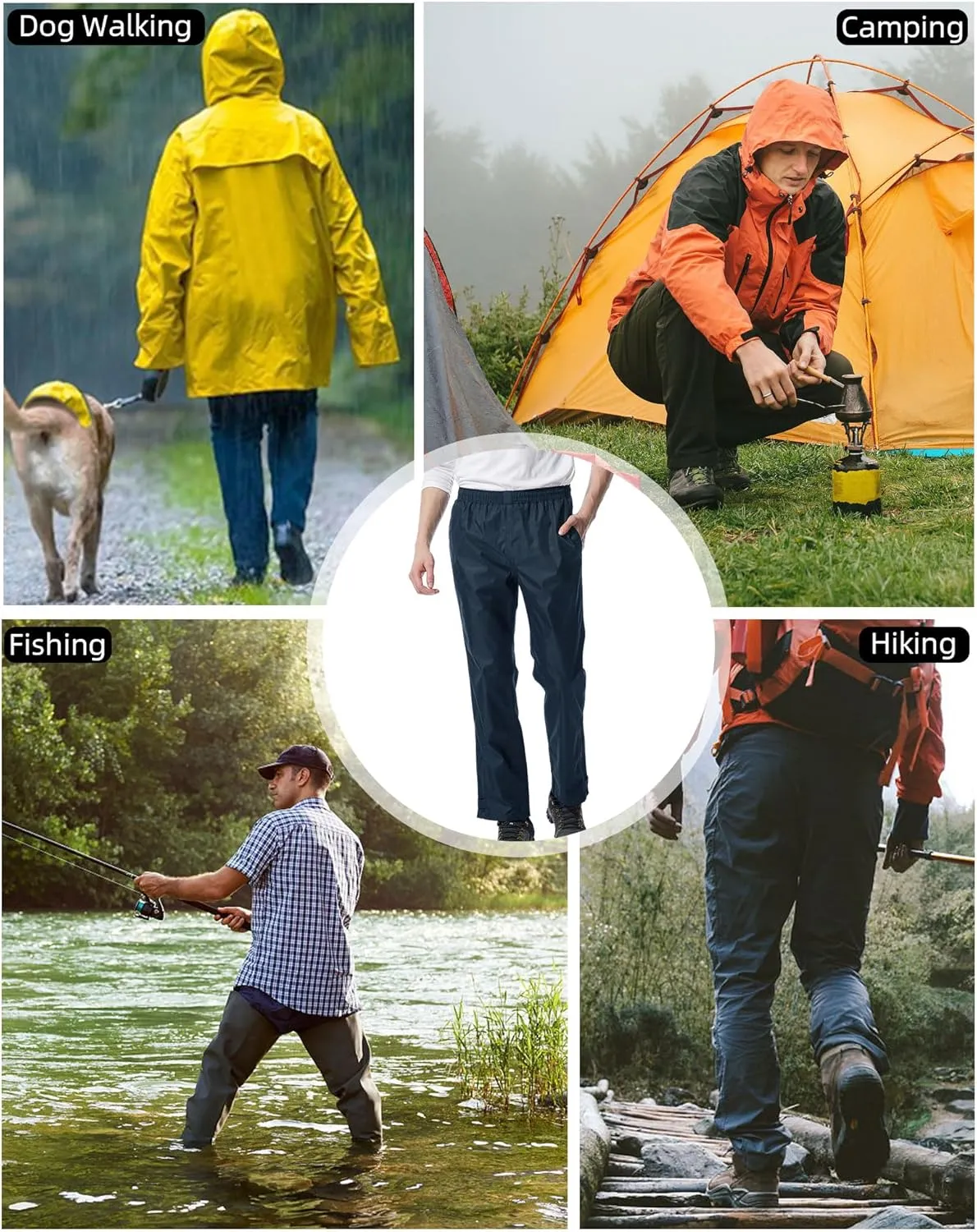 iCreek Men's Rain Pants Waterproof Over Pants Windproof Lightweight Hiking Pants Work Rain Outdoor for Golf, Fishing