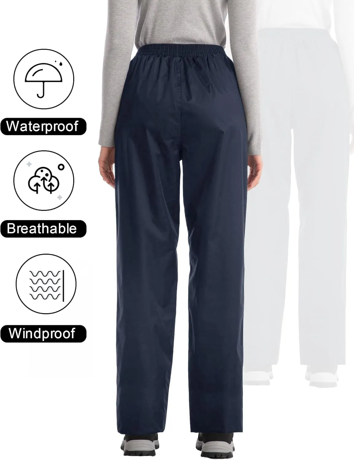 iCreek Women's Rain Pants Waterproof Hiking Pants Windproof Lightweight Over Pants Work Rain Outdoor for Golf, Fishing