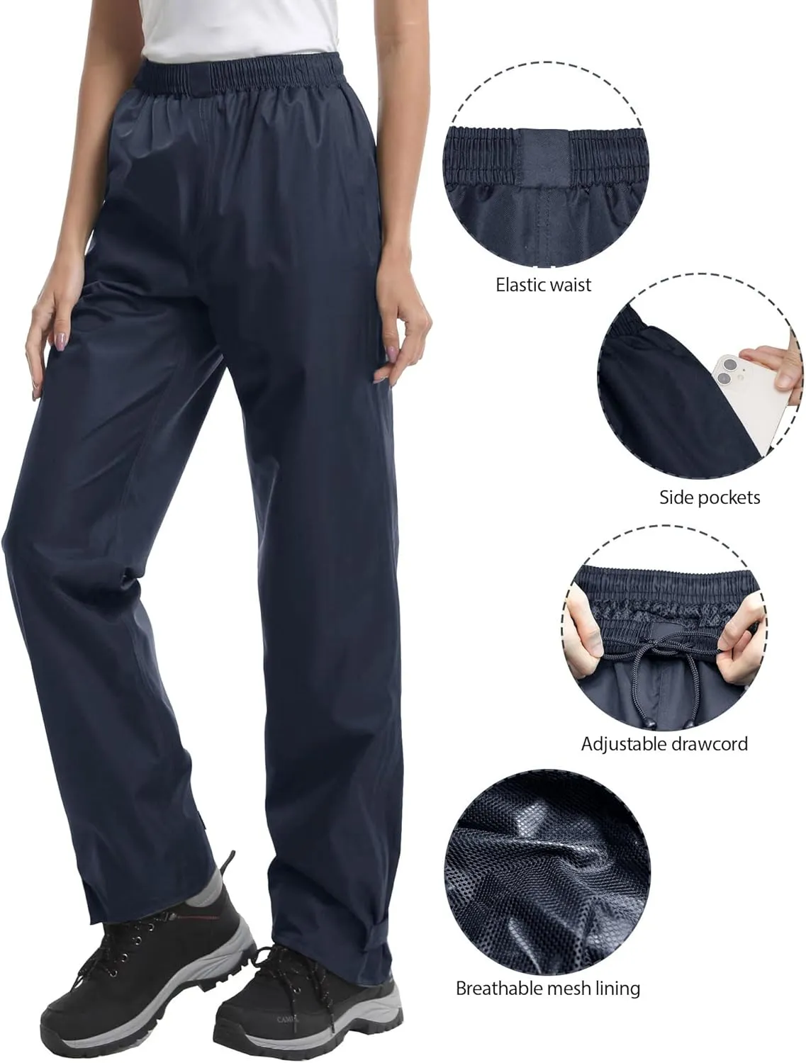 iCreek Women's Rain Pants Waterproof Hiking Pants Windproof Lightweight Over Pants Work Rain Outdoor for Golf, Fishing