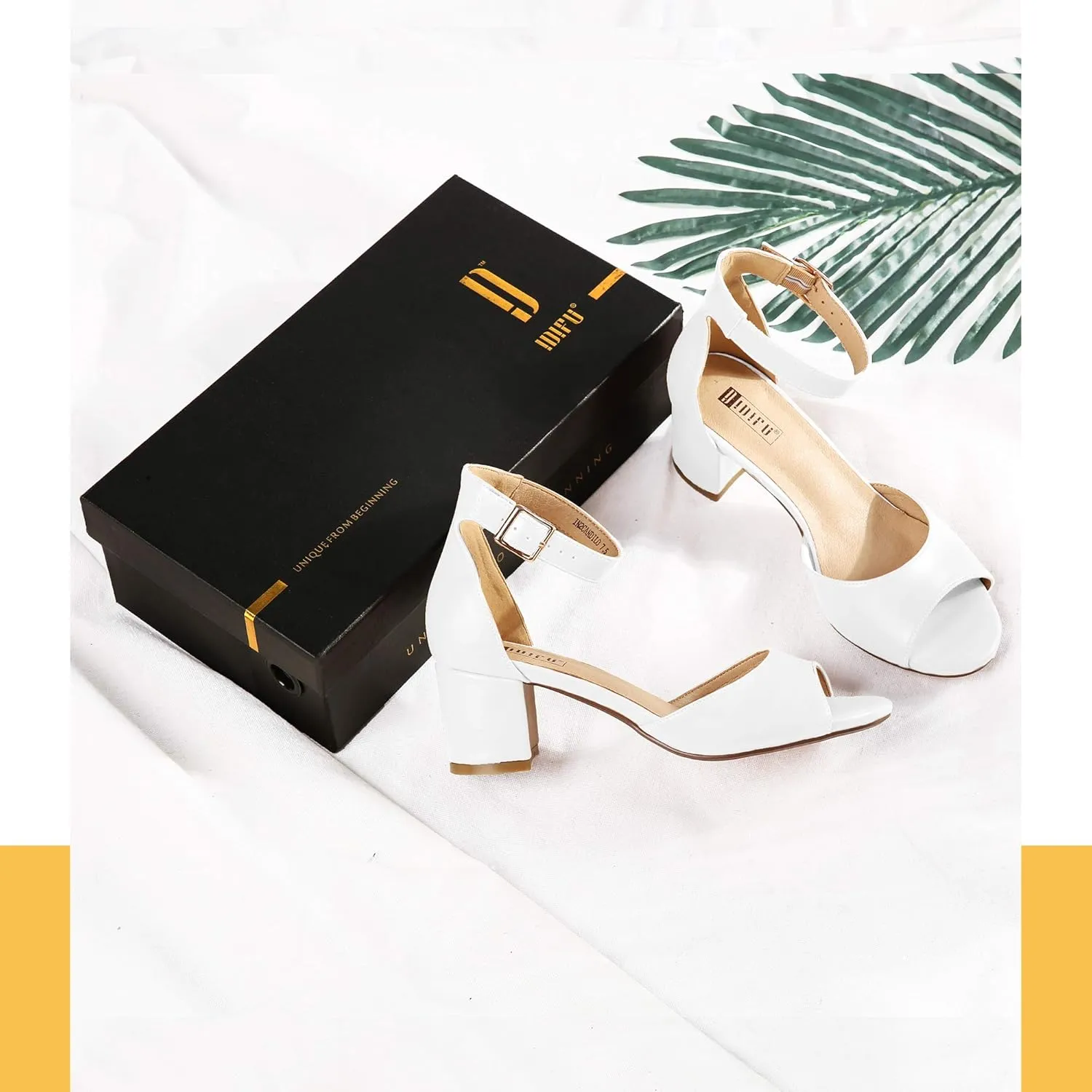 IDIFU Women's Candie Low Block Heels Sandals Peep Toe Chunky Ankle Strap Wedding Dress Shoes