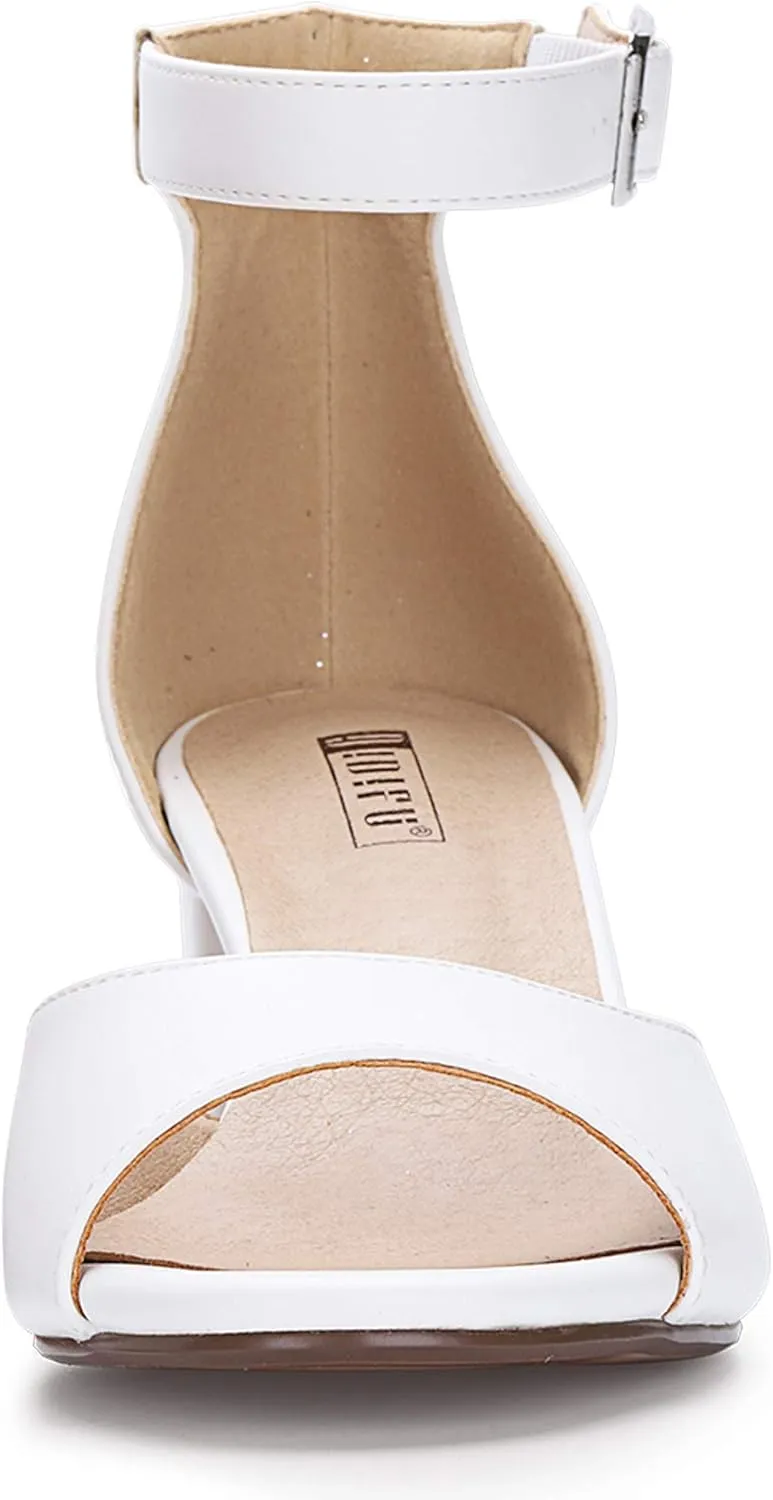 IDIFU Women's Candie Low Block Heels Sandals Peep Toe Chunky Ankle Strap Wedding Dress Shoes