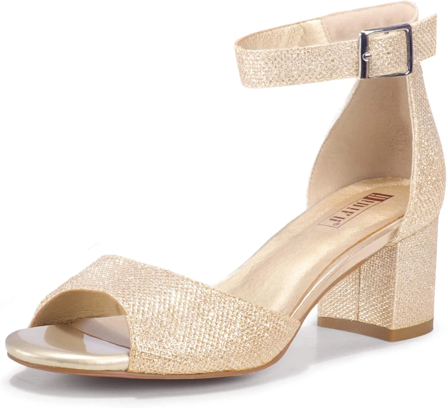 IDIFU Women's Candie Low Block Heels Sandals Peep Toe Chunky Ankle Strap Wedding Dress Shoes