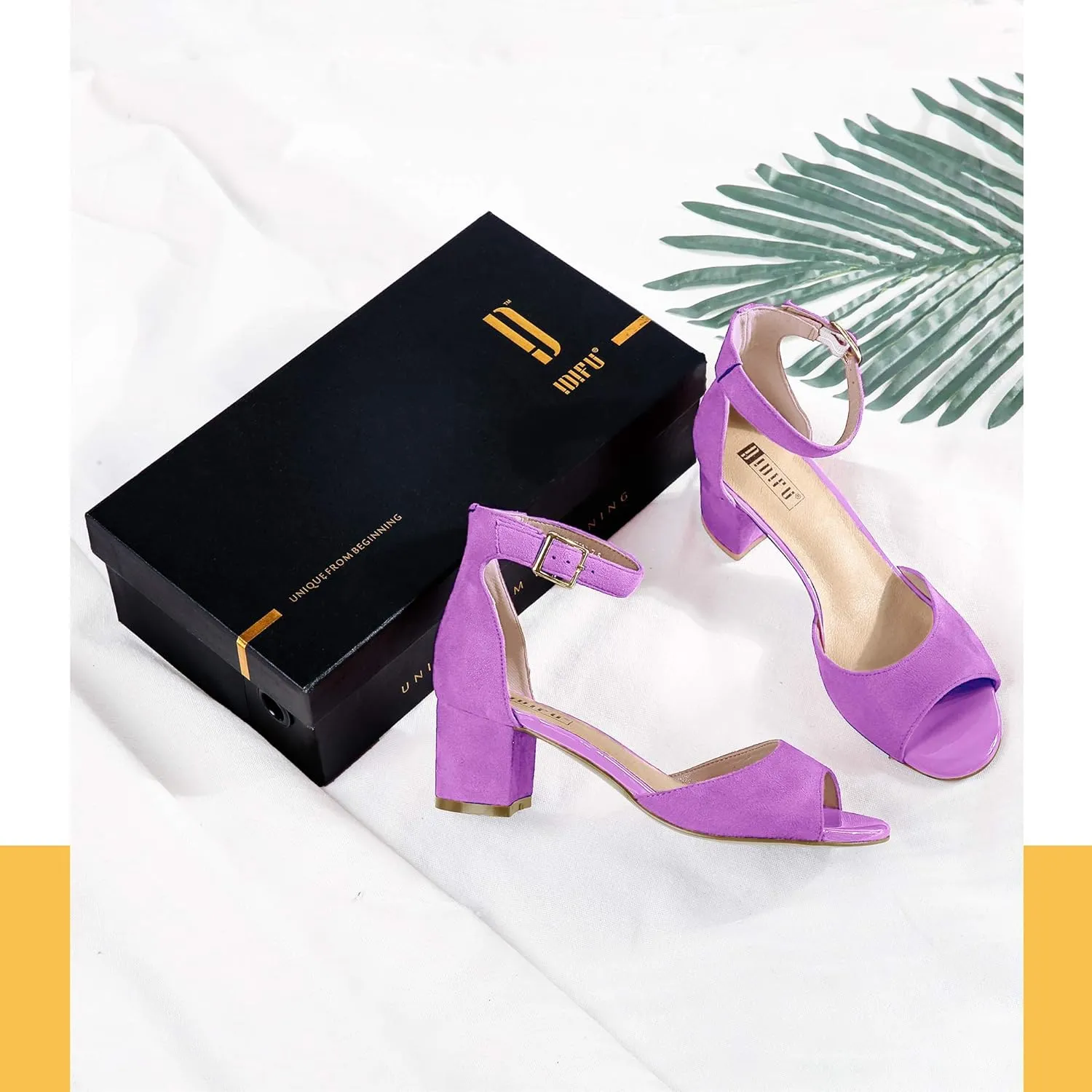 IDIFU Women's Candie Low Block Heels Sandals Peep Toe Chunky Ankle Strap Wedding Dress Shoes