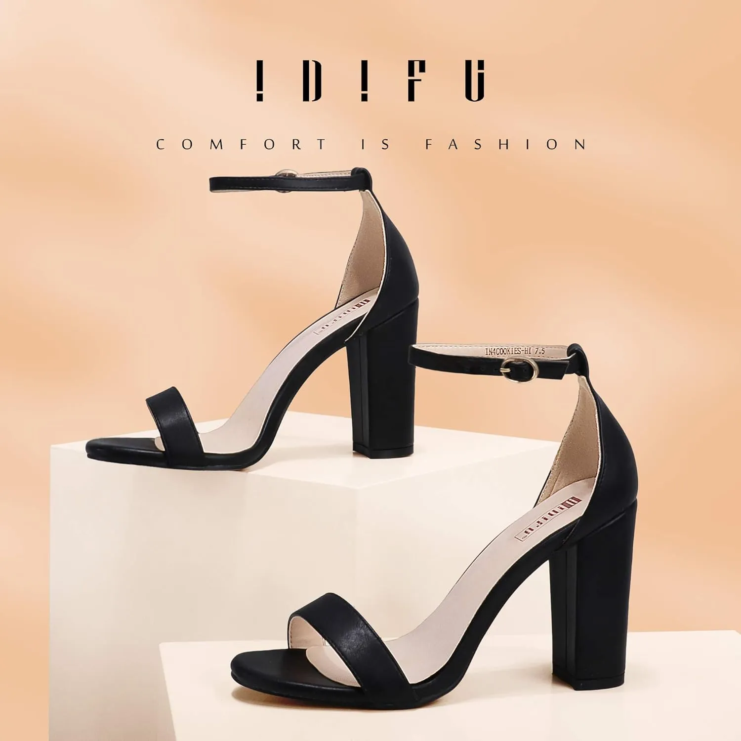 IDIFU Women's IN4 Cookie-HI Chunky High Heel Sandals Open Toe Ankle Strap Wedding Bridal Prom Dress Shoes For Women Bride Bridesmaid