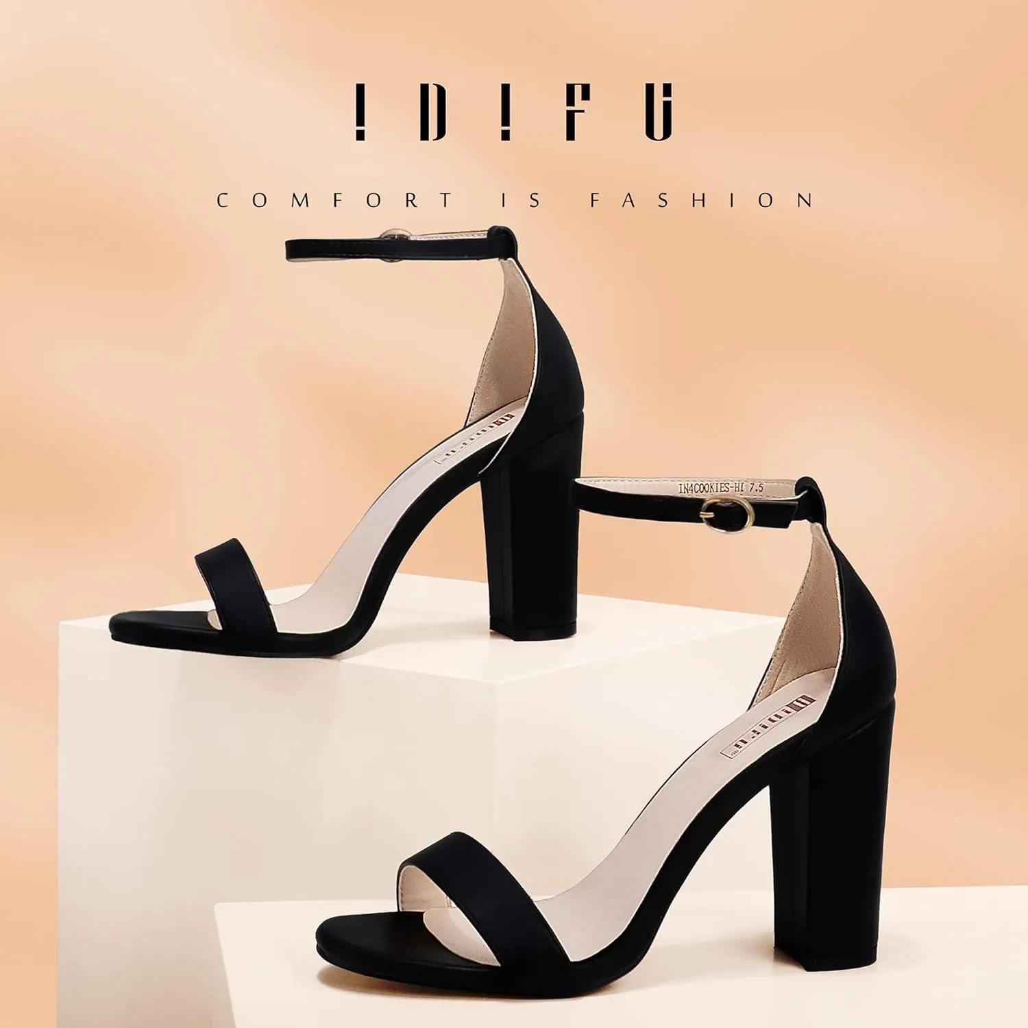 IDIFU Women's IN4 Cookie-HI Chunky High Heel Sandals Open Toe Ankle Strap Wedding Bridal Prom Dress Shoes For Women Bride Bridesmaid