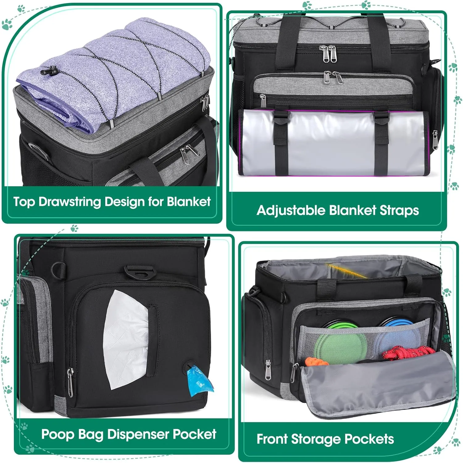 IGOLUMON Large Dog Travel Bag Set - Multi-Pockets Tote Organizer with 2 Extra Large Food Containers, 2 Dog Bowls, 1 Feeding Mat
