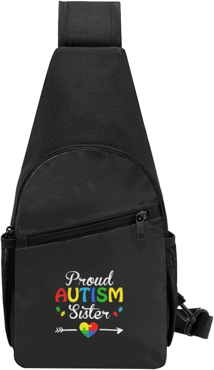 Im A Proud Autism Sister Unisex Chest Bag Lightweight Crossbody Shoulder Bag Travel Pocket