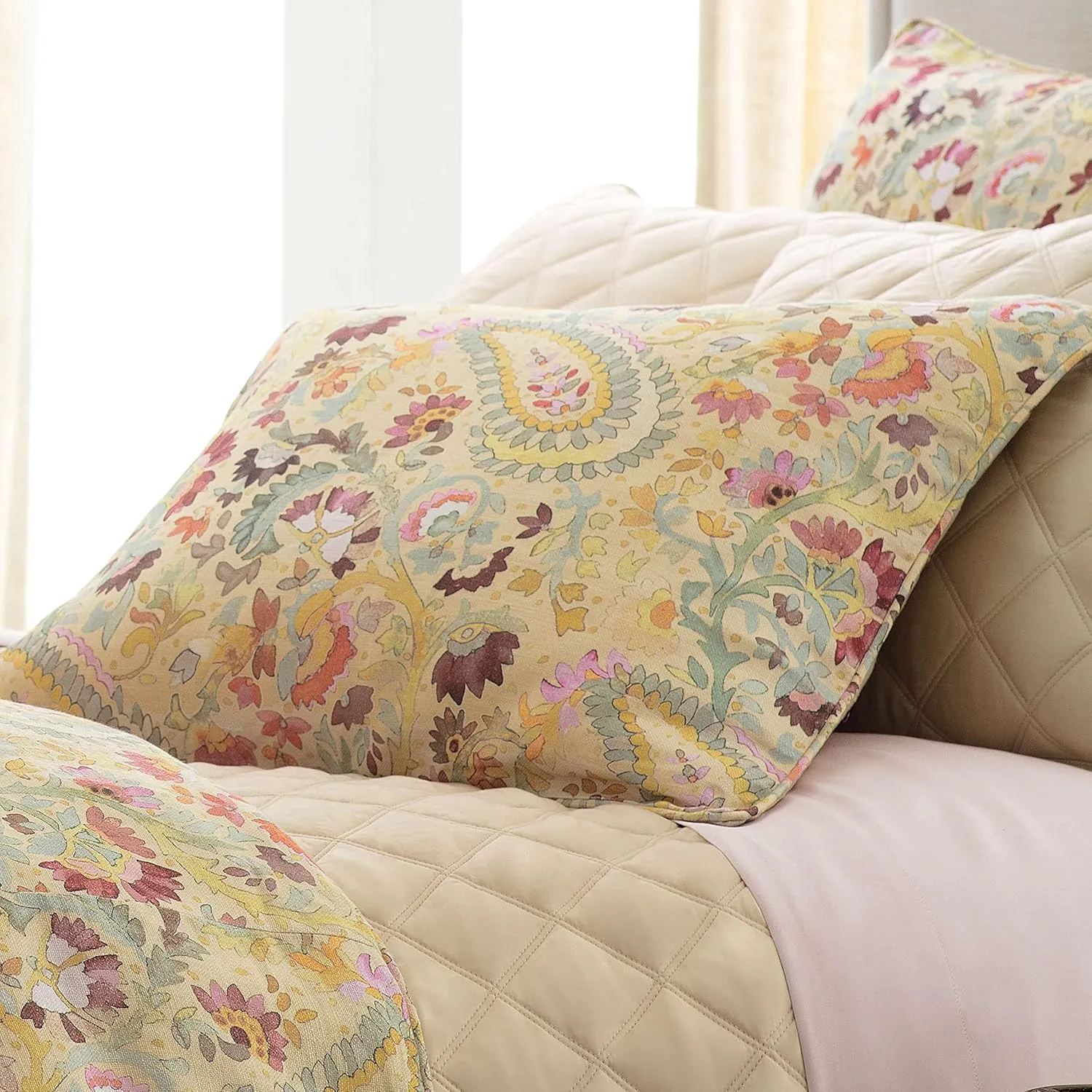 INES Linen Multi Sham, Standard Size, Multi Floral Pattern