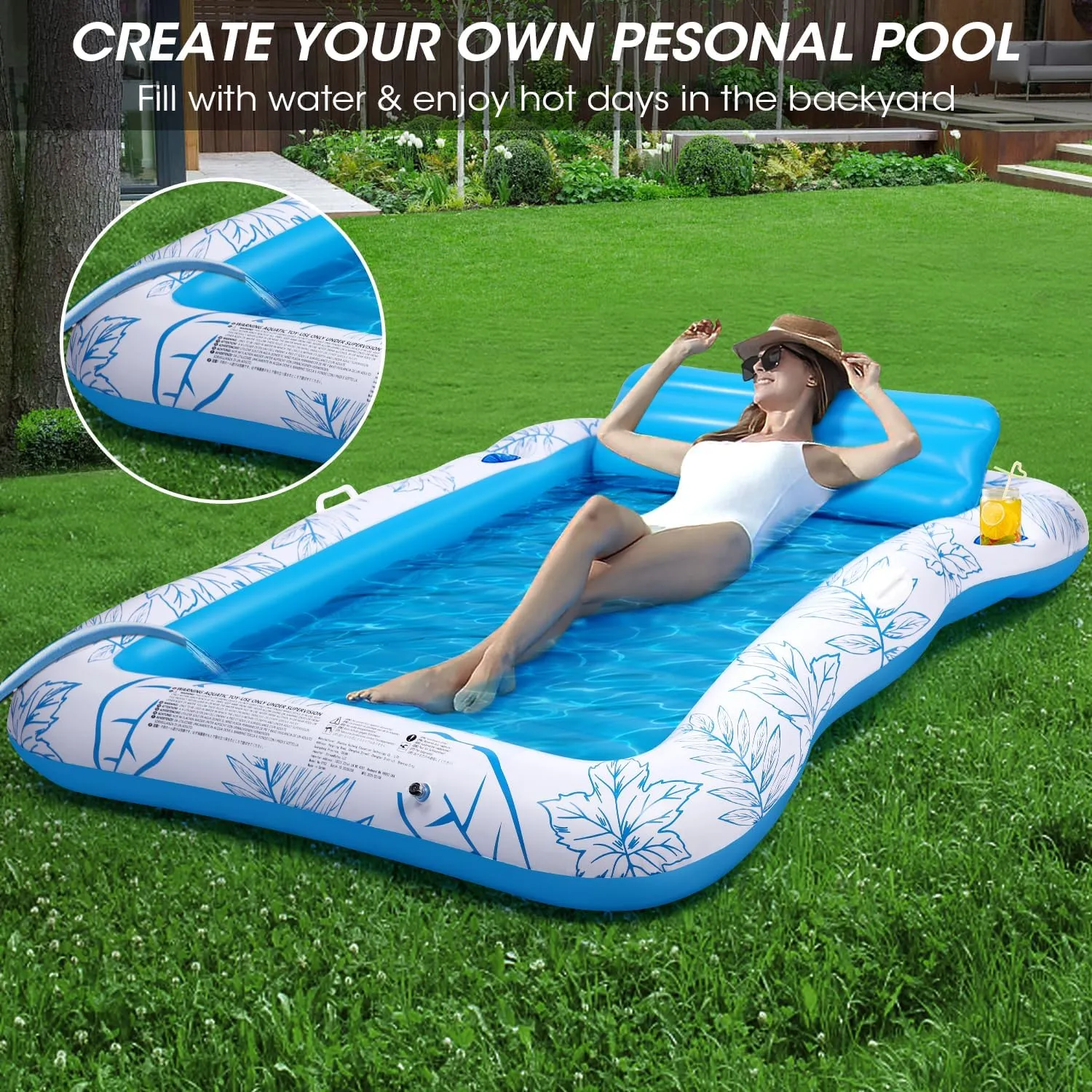 Inflatable Adult Pool Lounger Float - BAIAI Large Beach Sun Tanning Floaty Raft Sunbathing Water Lounge Floaties Tub with Drink Holder Blow Up River & Lake Suntan Floating Swimming Mattress Mat