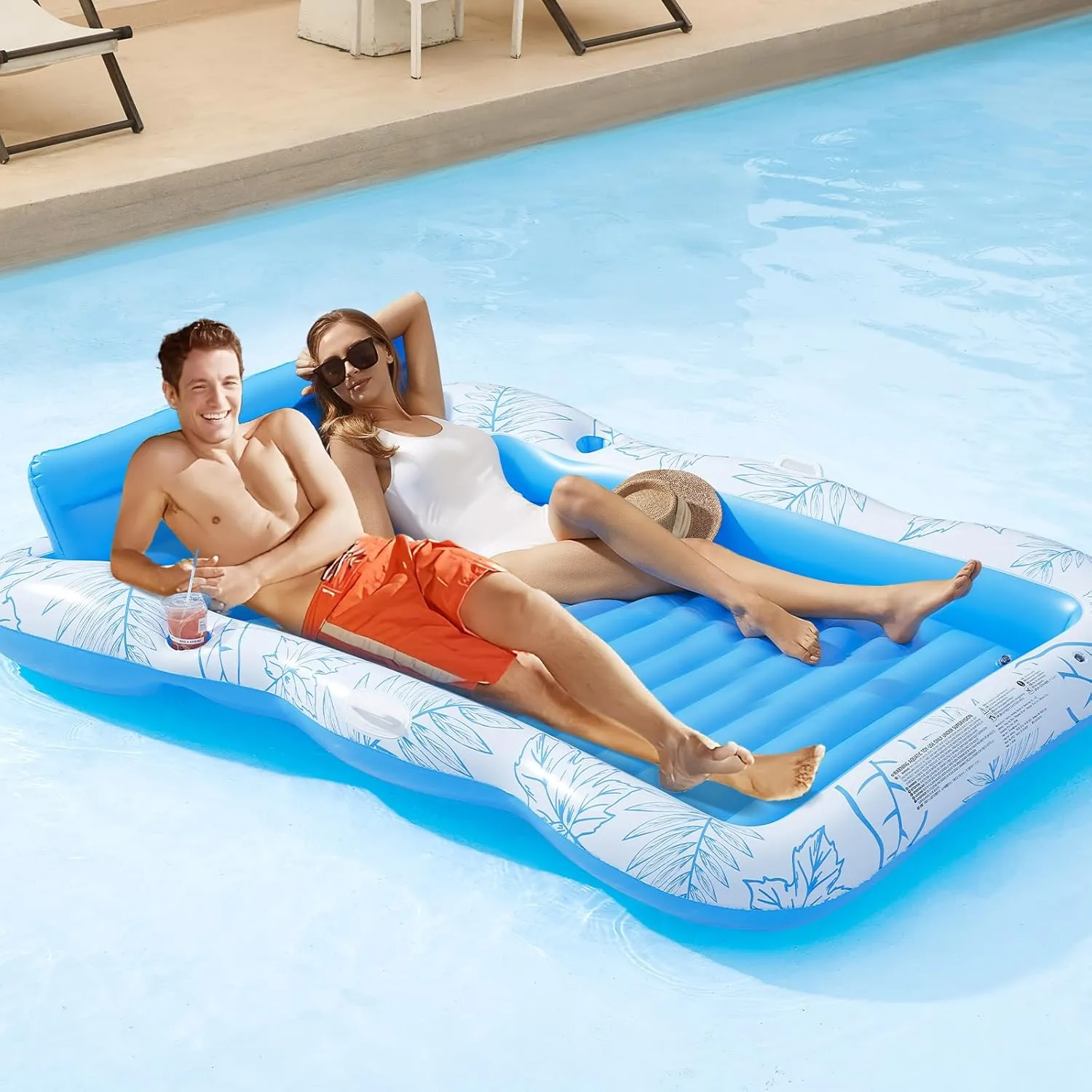 Inflatable Adult Pool Lounger Float - BAIAI Large Beach Sun Tanning Floaty Raft Sunbathing Water Lounge Floaties Tub with Drink Holder Blow Up River & Lake Suntan Floating Swimming Mattress Mat