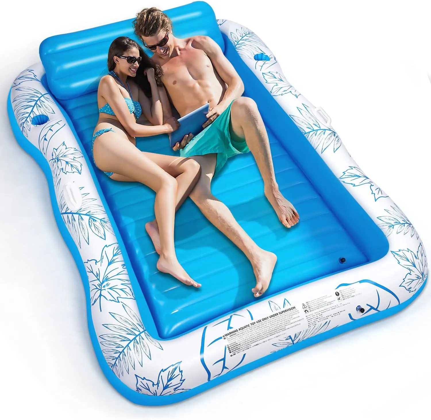 Inflatable Adult Pool Lounger Float - BAIAI Large Beach Sun Tanning Floaty Raft Sunbathing Water Lounge Floaties Tub with Drink Holder Blow Up River & Lake Suntan Floating Swimming Mattress Mat