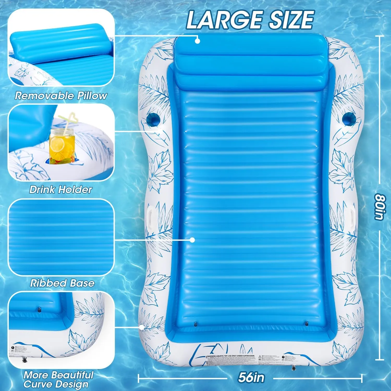 Inflatable Adult Pool Lounger Float - BAIAI Large Beach Sun Tanning Floaty Raft Sunbathing Water Lounge Floaties Tub with Drink Holder Blow Up River & Lake Suntan Floating Swimming Mattress Mat