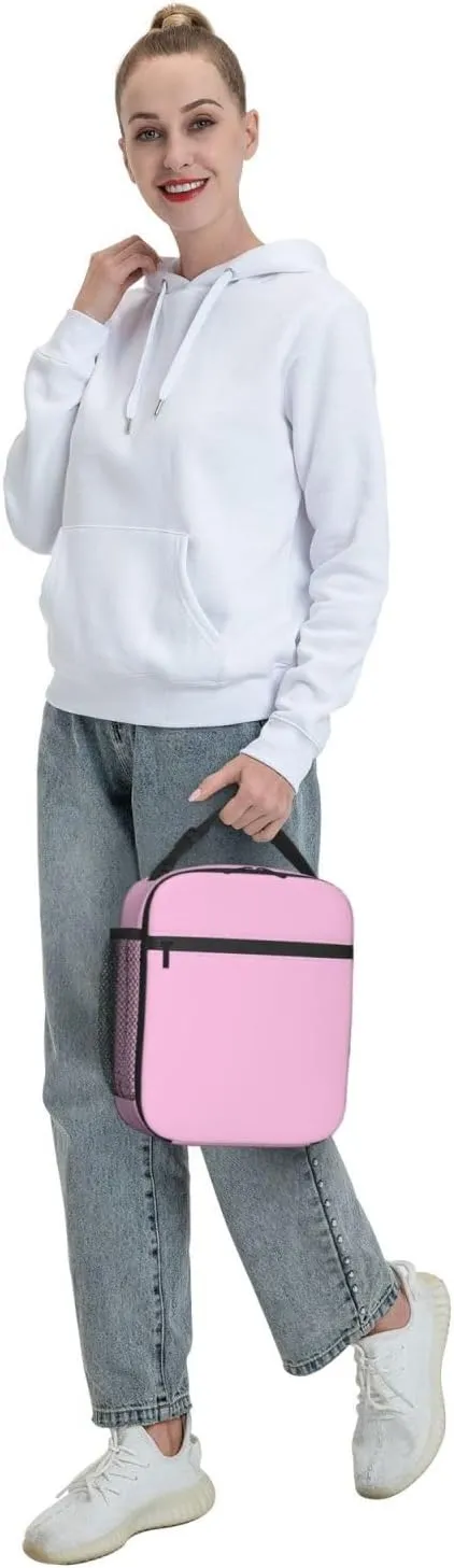 Insulated Light Pink Lunch Box for Women Men Cooler Tote Reusable Light Pink Lunch Bag Container for Work Hiking Travel Picnic