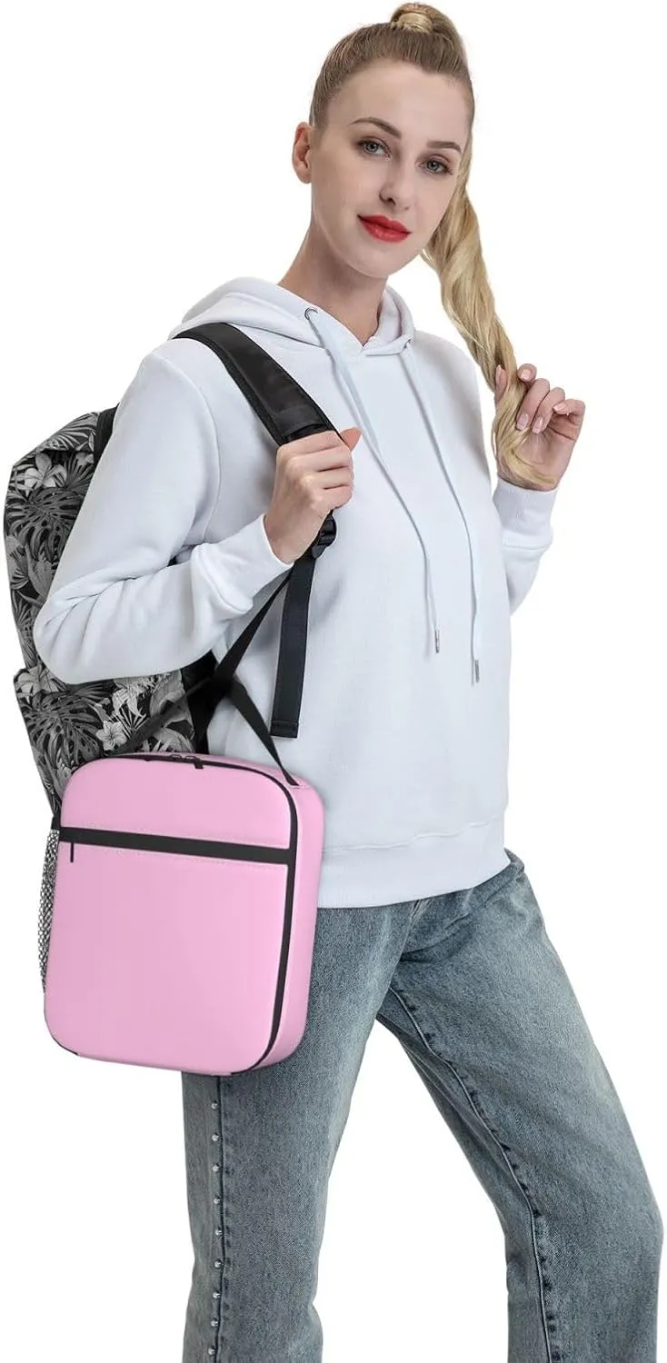 Insulated Light Pink Lunch Box for Women Men Cooler Tote Reusable Light Pink Lunch Bag Container for Work Hiking Travel Picnic
