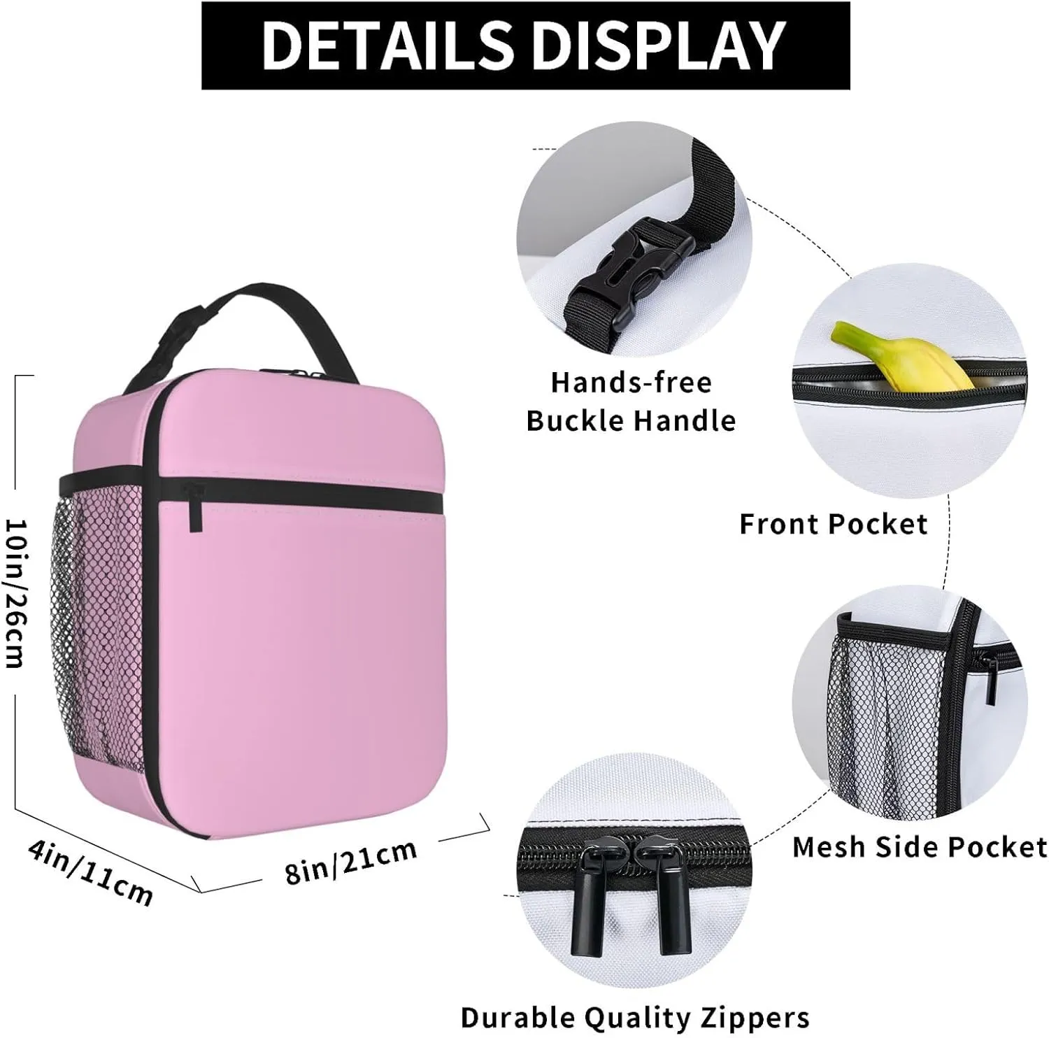 Insulated Light Pink Lunch Box for Women Men Cooler Tote Reusable Light Pink Lunch Bag Container for Work Hiking Travel Picnic