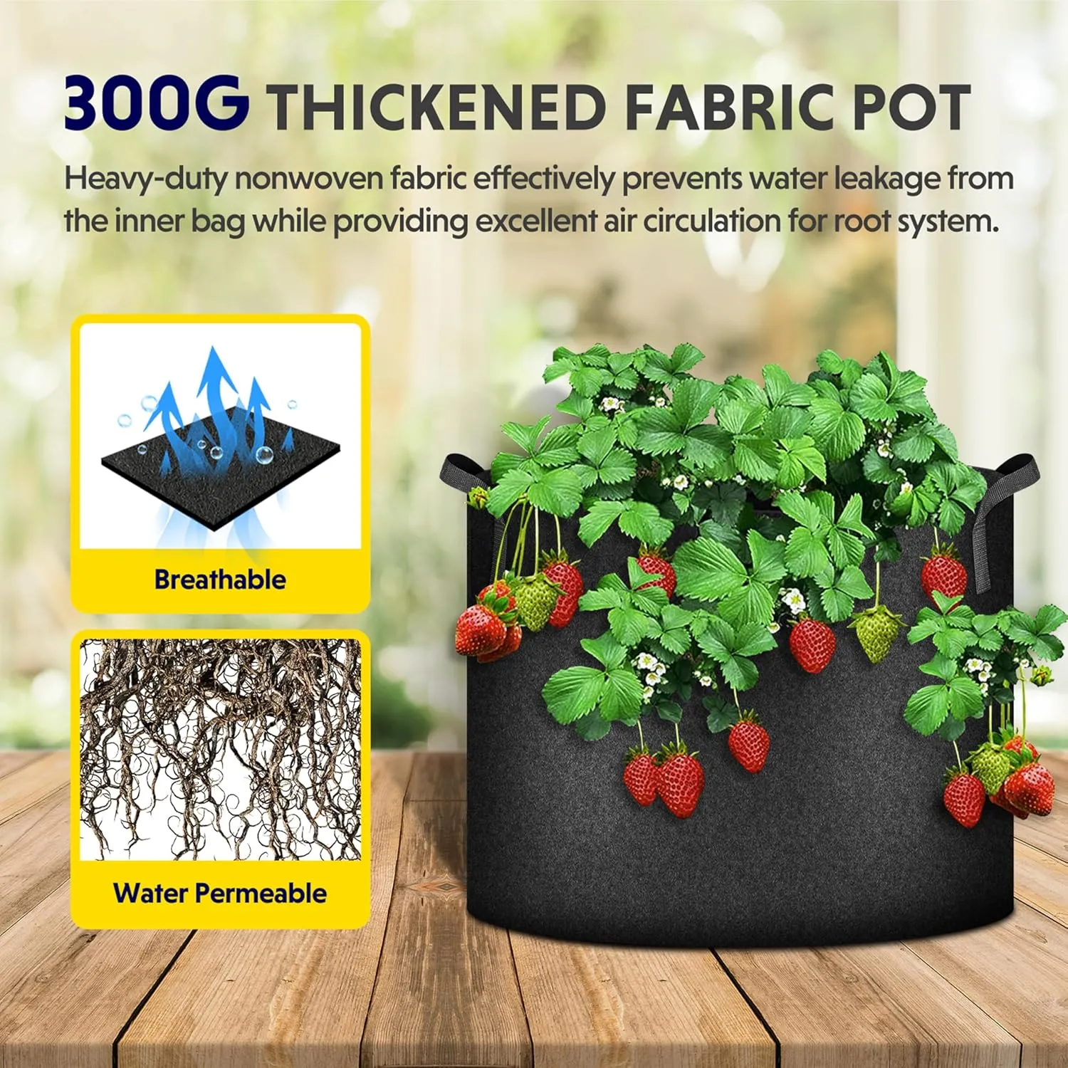 iPower 12-Pack 5 Gallon Grow Bags Heavy Duty Thickened Aeration Nonwoven Fabric Pots with Nylon Handles, for Planting Vegetables, Fruits, Flowers, Black