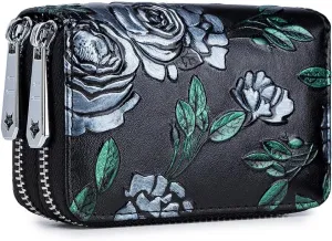 Irsutey Women' Large Capacity Multi Slot Card Bag RFID Anti RF Scanning Dual Zipper Multifunctional Change Bag (Silver)