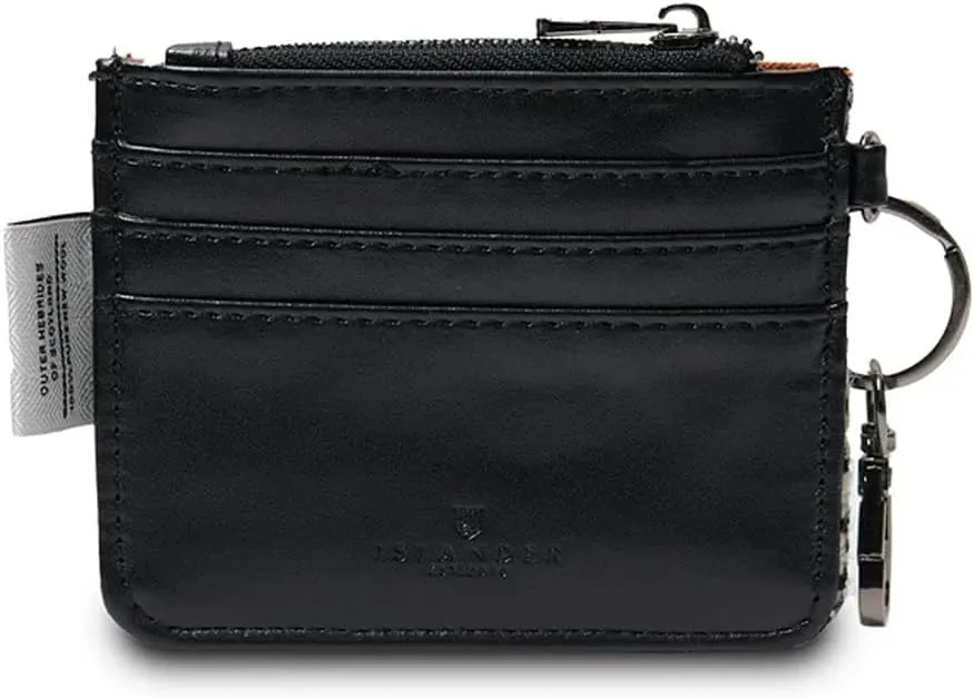 Islander The Card Zip Wallet Microfibre Leather and Harris Tweed (Black Herringbone)